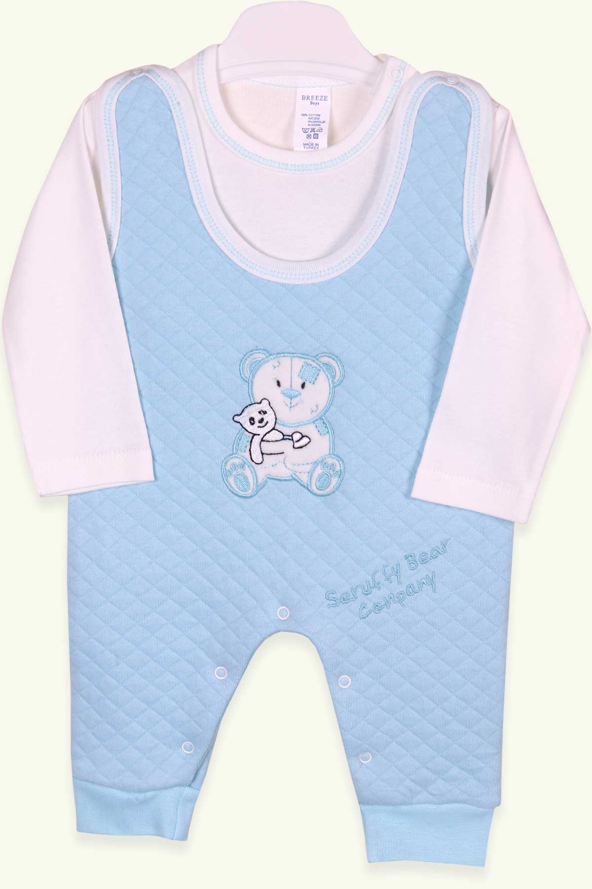 Breeze Erkek Bebek Jile Tulum Tişörtlü Ayıcıklı Bebe Mavisi (4 Ay-6 Ay)