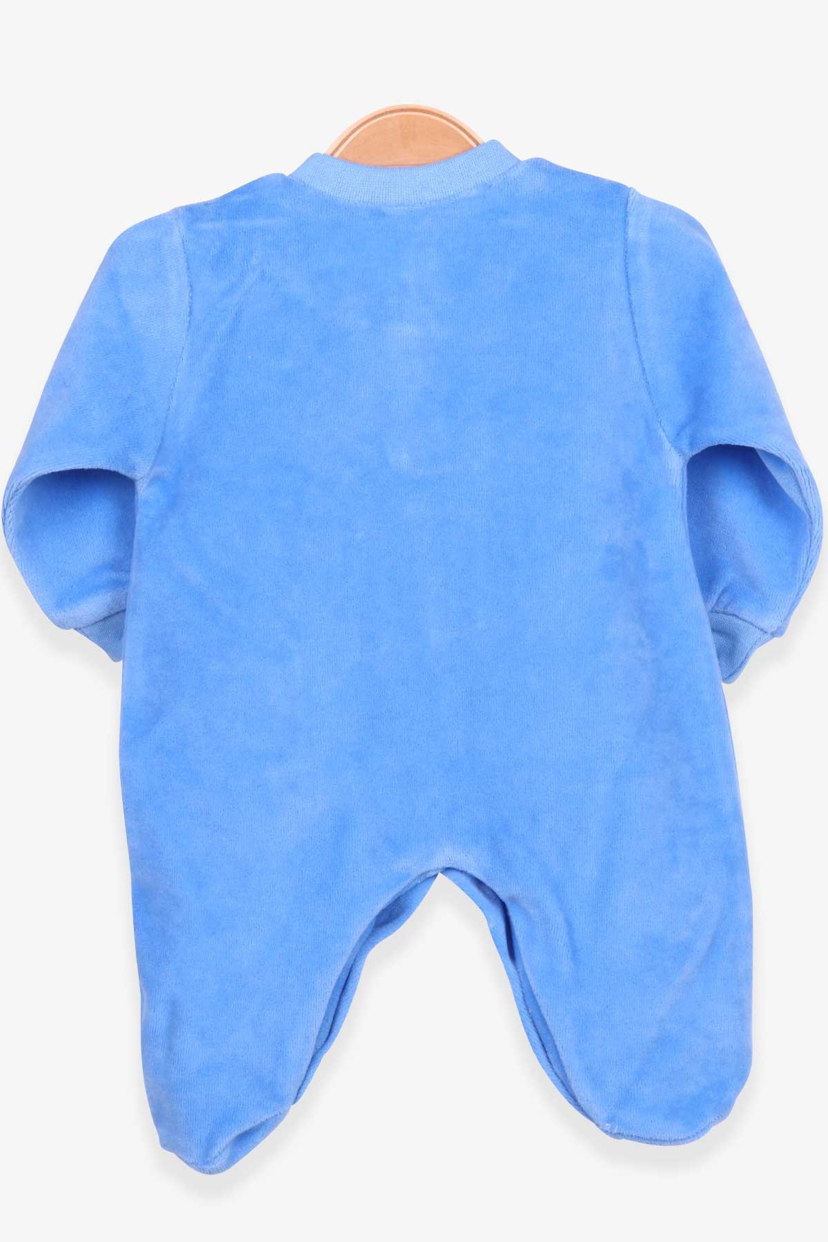Breeze Erkek Bebek Kadife Tulum Aslan Nakışlı Şapkalı Set Mavi (0-3 Ay-6 Ay)