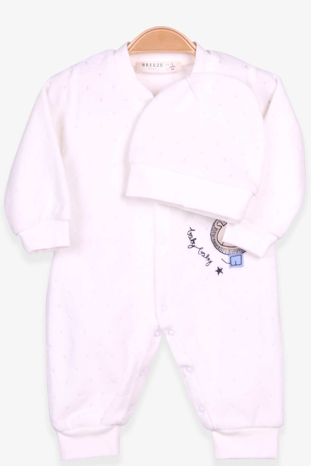 Breeze Erkek Bebek Kadife Tulum Aslan Nakışlı Ekru (0-3-6 Ay)