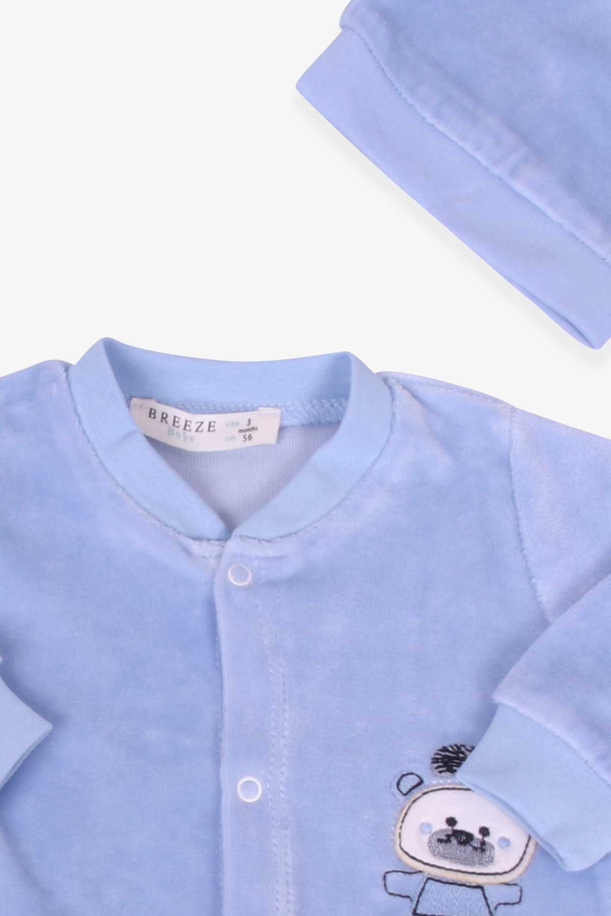 Breeze Erkek Bebek Kadife Tulum Aslan Nakışlı Bebe Mavisi (0-3 Ay-6 Ay)