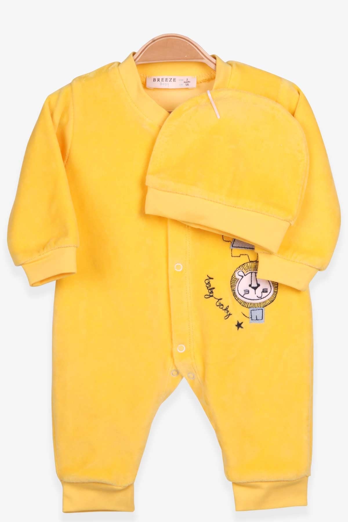 Breeze Erkek Bebek Kadife Tulum Aslan Nakışlı Sarı (0-3 Ay-6 Ay)