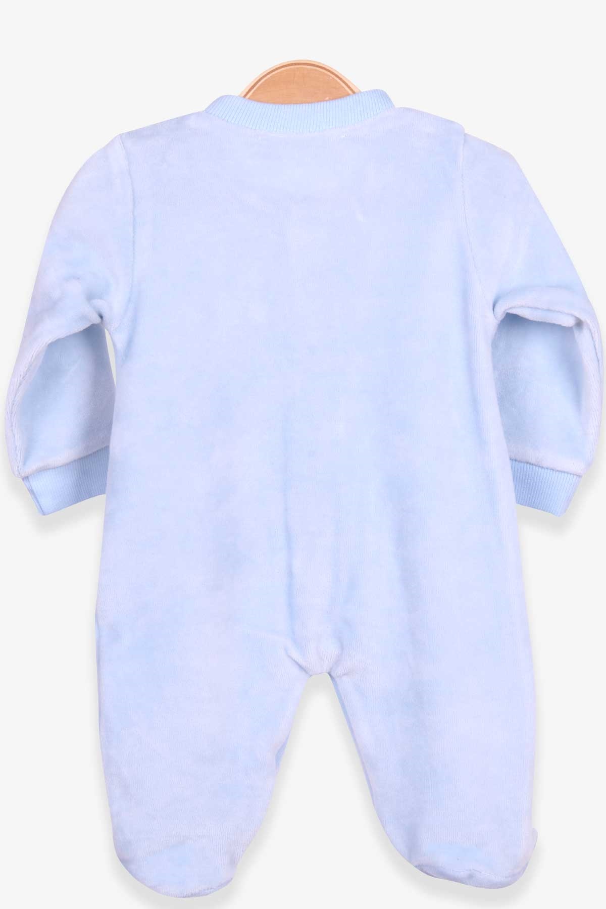 Breeze Erkek Bebek Kadife Tulum Zürafa Nakışlı Bebe Mavisi (0-3 Ay-6 Ay)