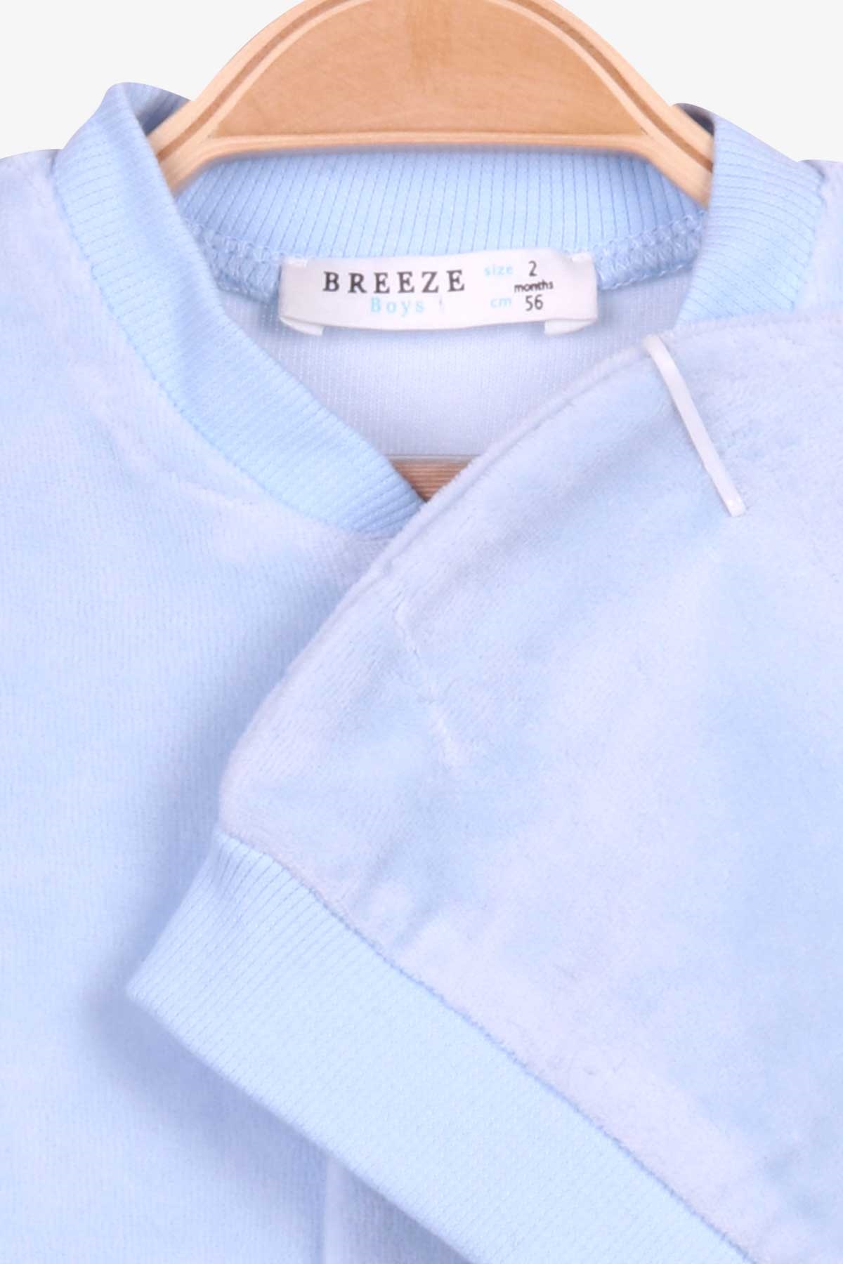 Breeze Erkek Bebek Kadife Tulum Zürafa Nakışlı Bebe Mavisi (0-3 Ay-6 Ay)