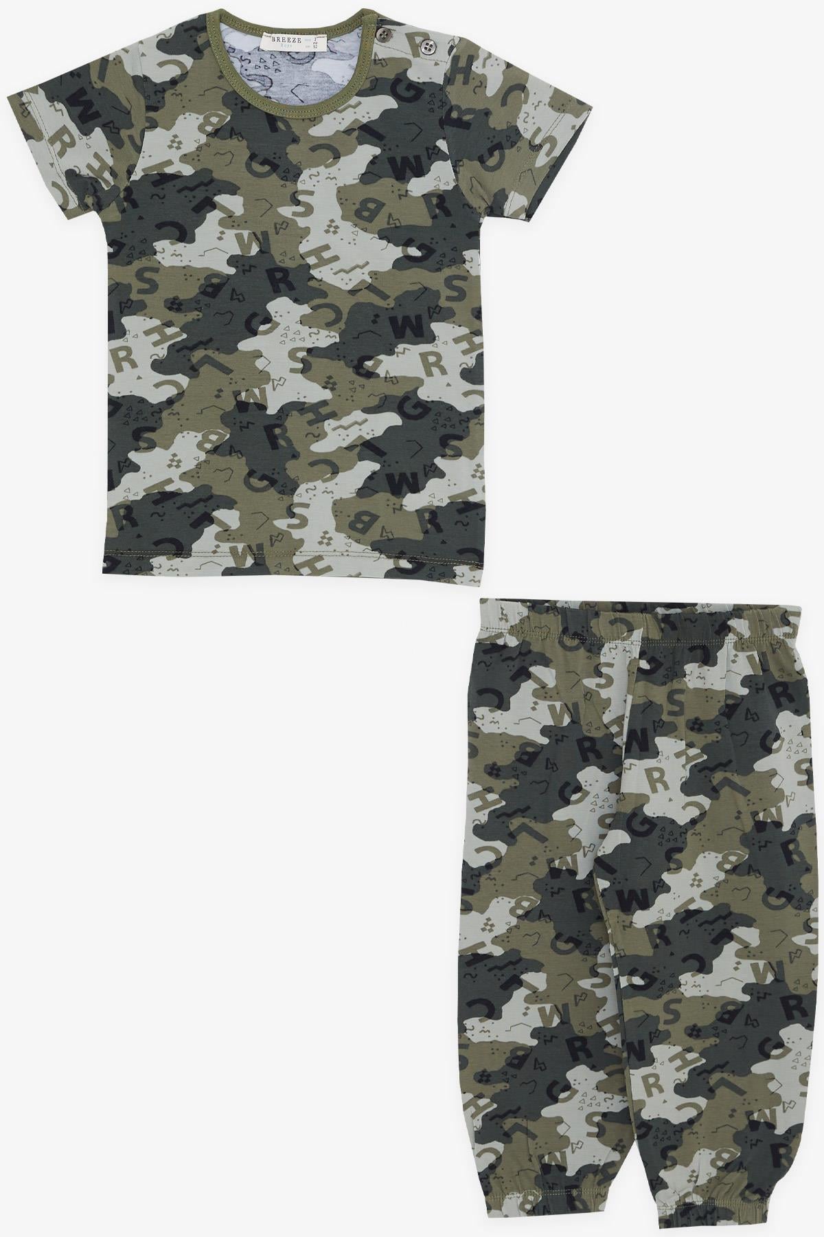 Breeze Erkek Bebek Kısa Kollu Pijama Takımı Kamuflaj Desenli Haki Yeşil (9 Ay-2 Yaş)