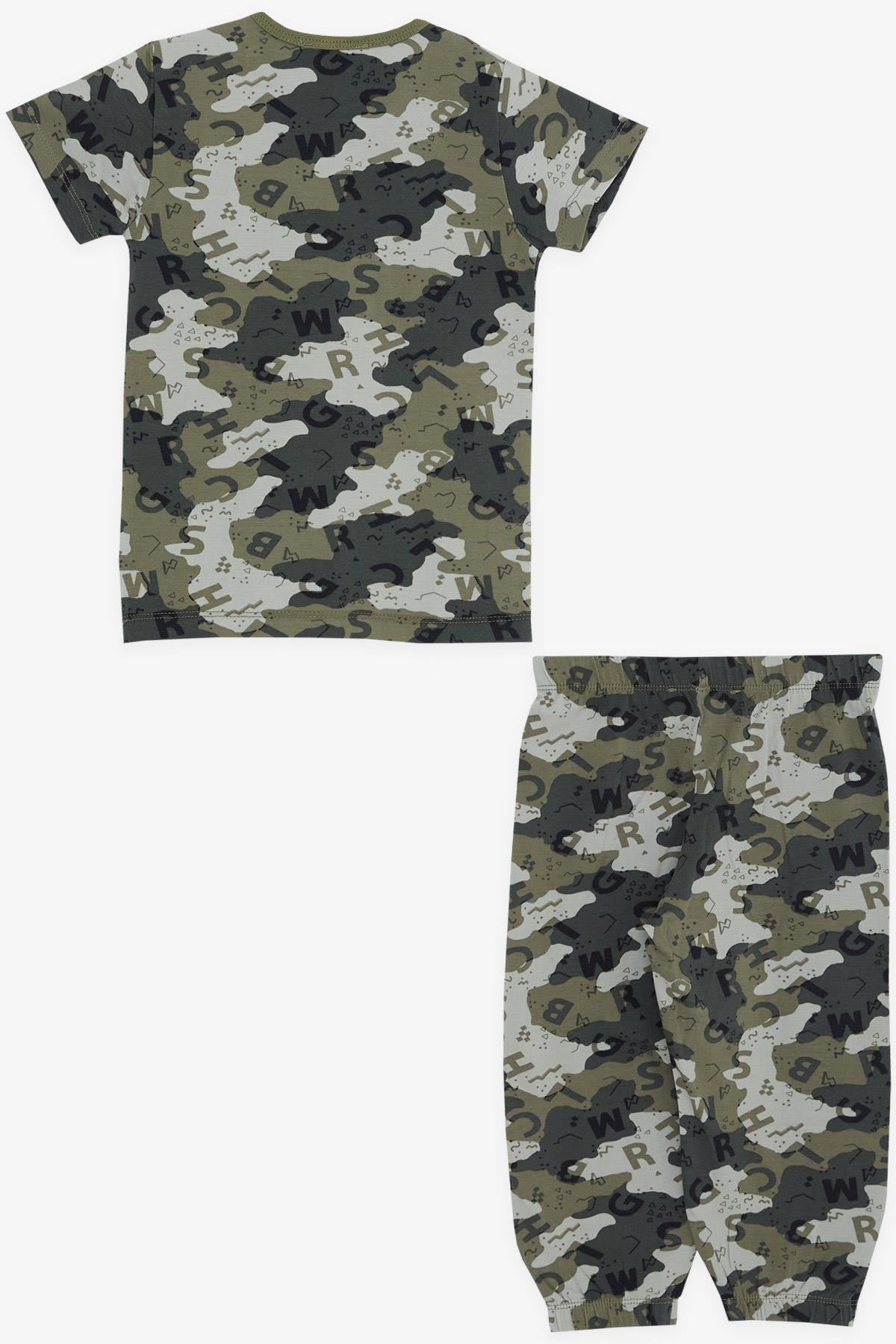 Breeze Erkek Bebek Kısa Kollu Pijama Takımı Kamuflaj Desenli Haki Yeşil (9 Ay-2 Yaş)