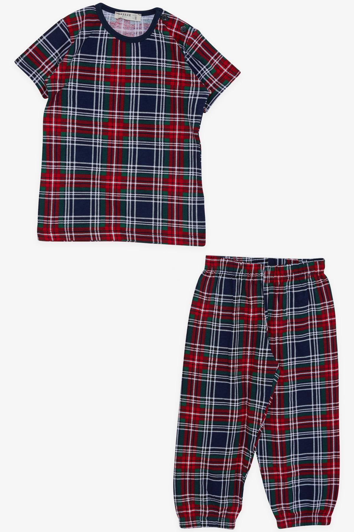 Breeze Erkek Bebek Kısa Kollu Pijama Takımı Ekose Desenli Karışık Renk (9 Ay-3 Yaş)