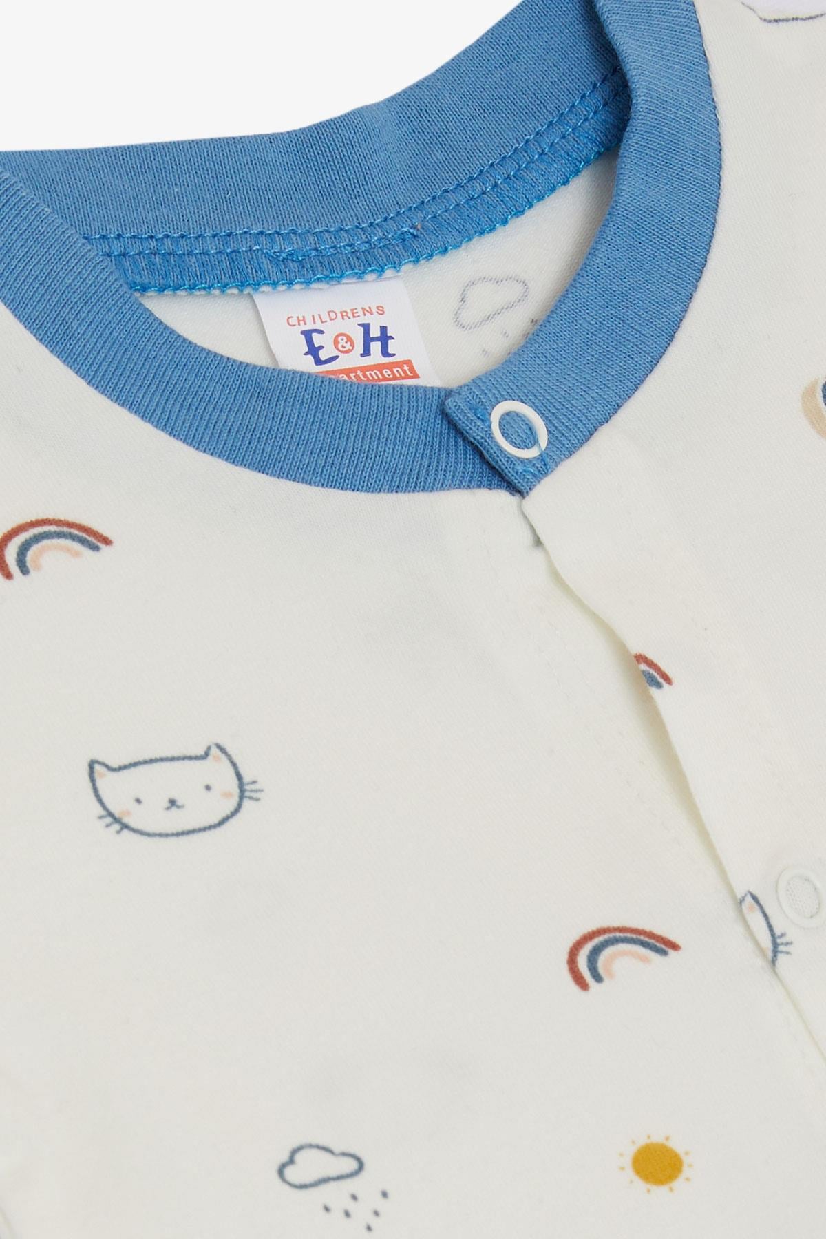 Breeze Erkek Bebek Kısa Kollu Tulum Gökyüzü Temalı Hayvancık Desenli Ekru (0-6 Ay)