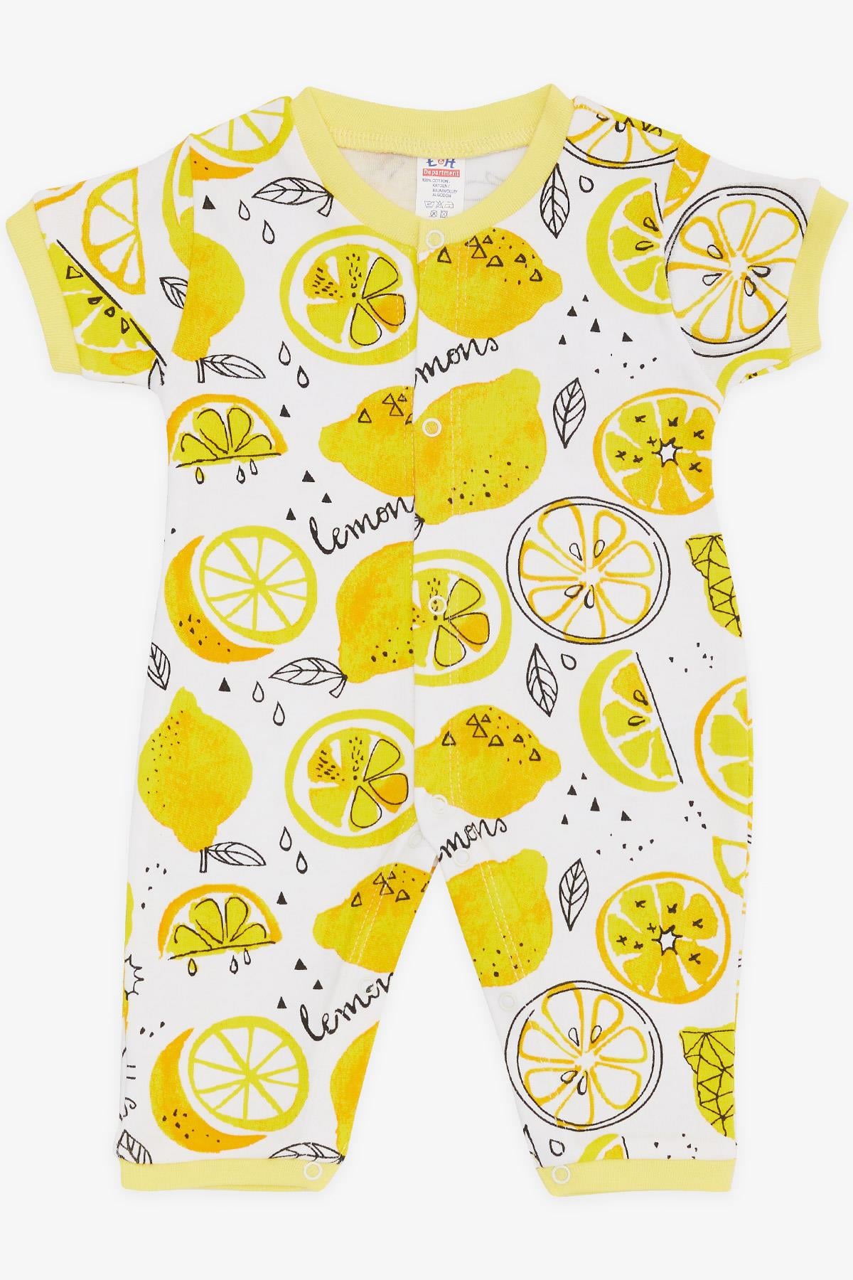 Breeze Erkek Bebek Kısa Kollu Tulum Limon Desenli Beyaz (0-3 Ay-6 Ay)