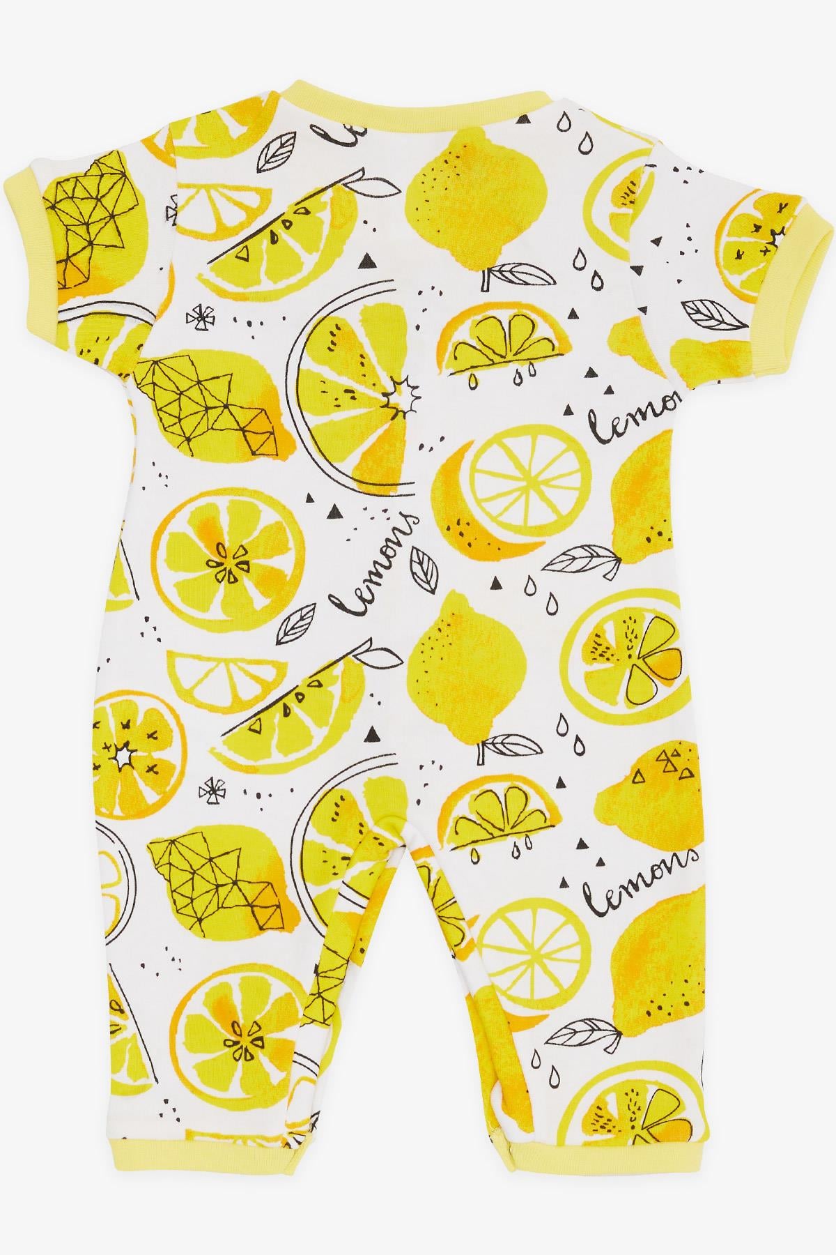 Breeze Erkek Bebek Kısa Kollu Tulum Limon Desenli Beyaz (0-3 Ay-6 Ay)