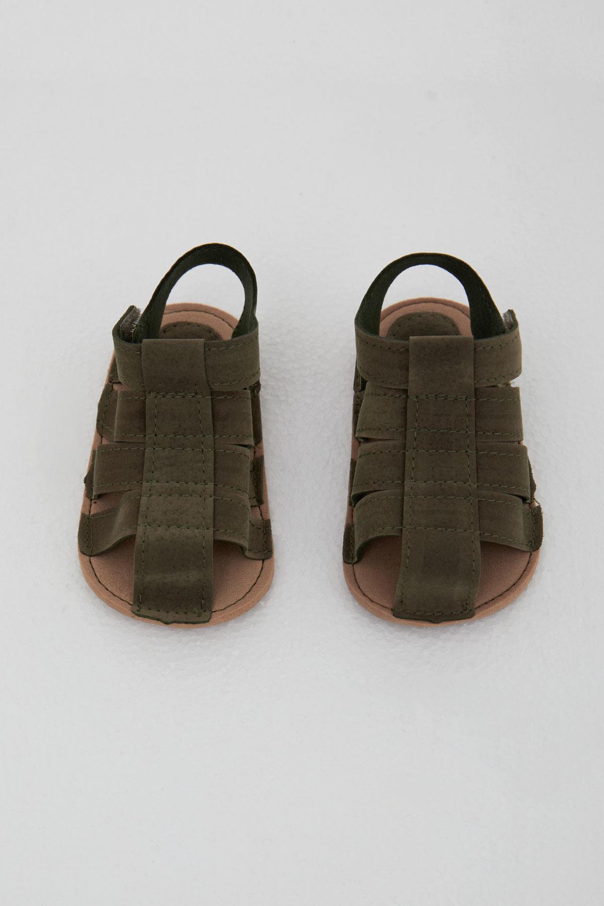 Breeze Erkek Bebek Nubuk Sandalet Cırtlı Koyu Haki Yeşil (18 Numara-19 Numara)