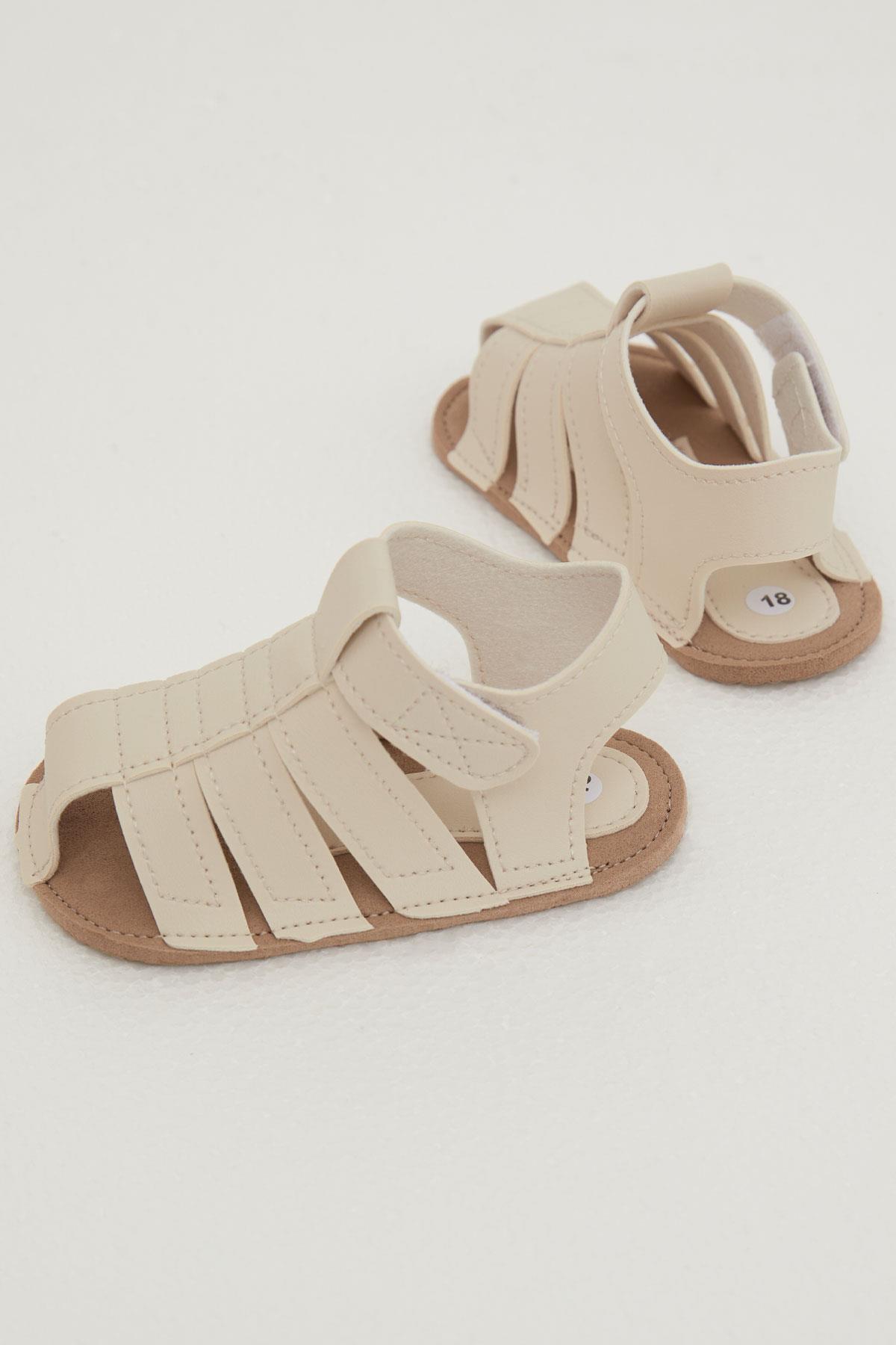 Breeze Erkek Bebek Nubuk Sandalet Cırtlı Krem (18 Numara-19 Numara)