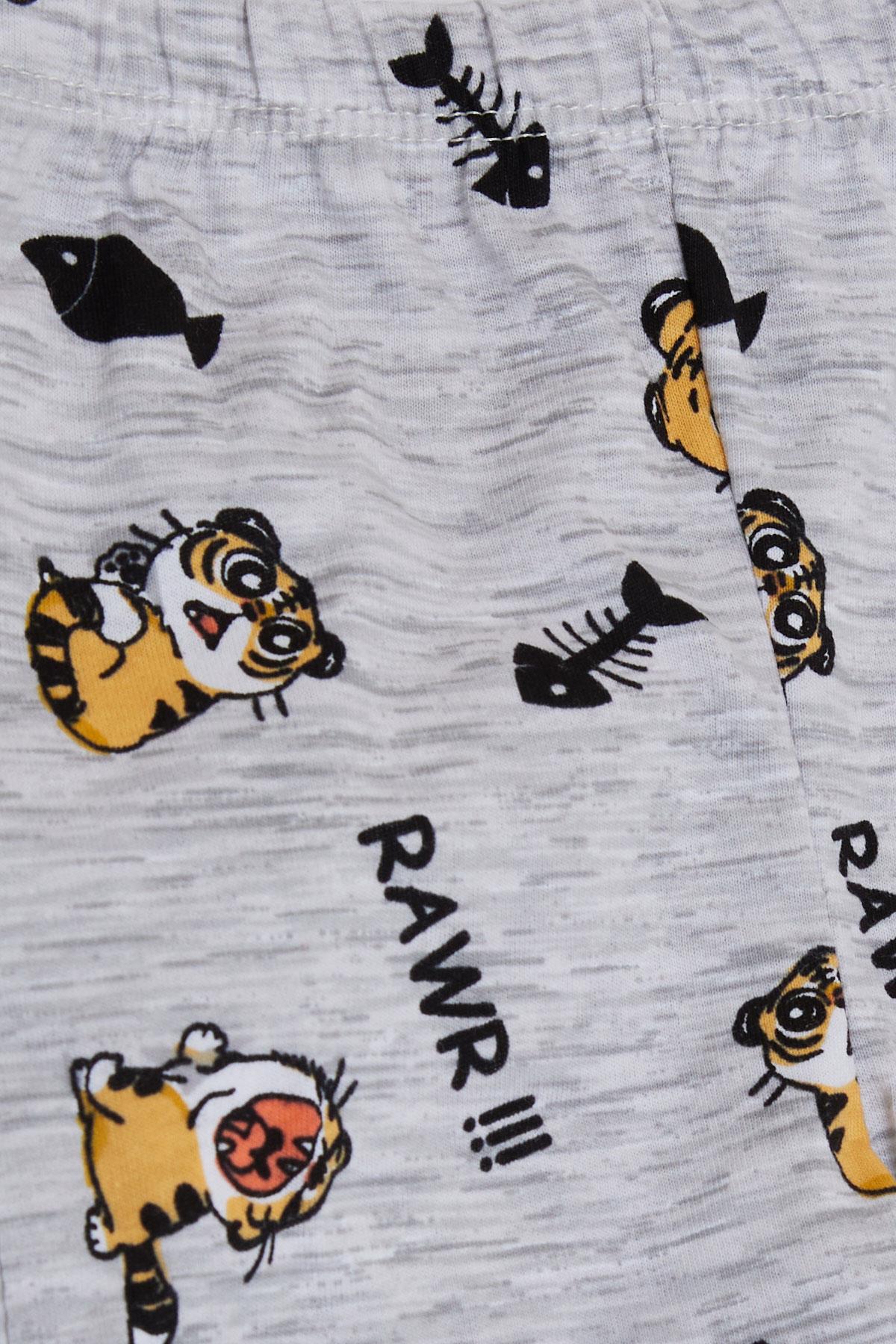 Breeze Erkek Bebek Patikli Alt Kedicik Desenli Açık Gri Melanj (6 Ay)