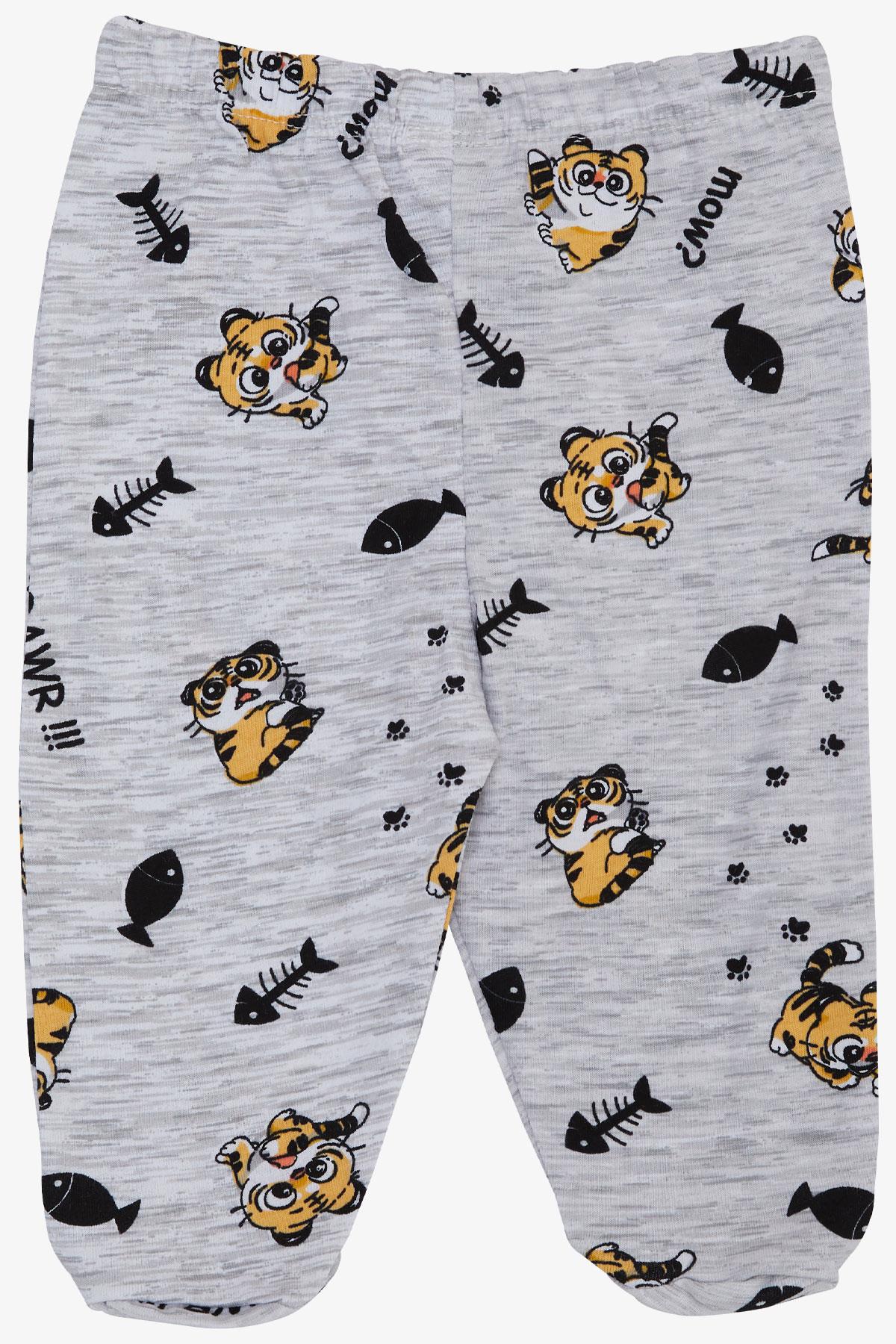 Breeze Erkek Bebek Patikli Alt Kedicik Desenli Açık Gri Melanj (6 Ay)