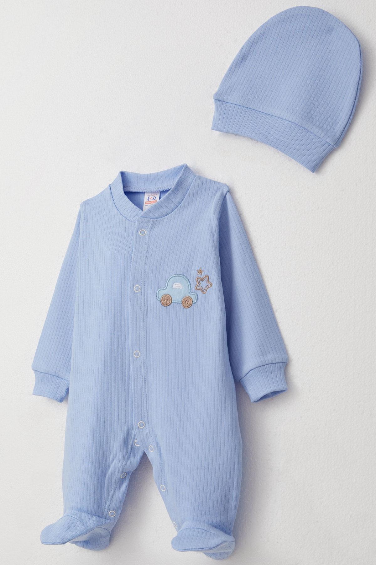 Breeze Erkek Bebek Patikli Tulum Araba Nakışlı Açık Mavi (0-6 Ay)