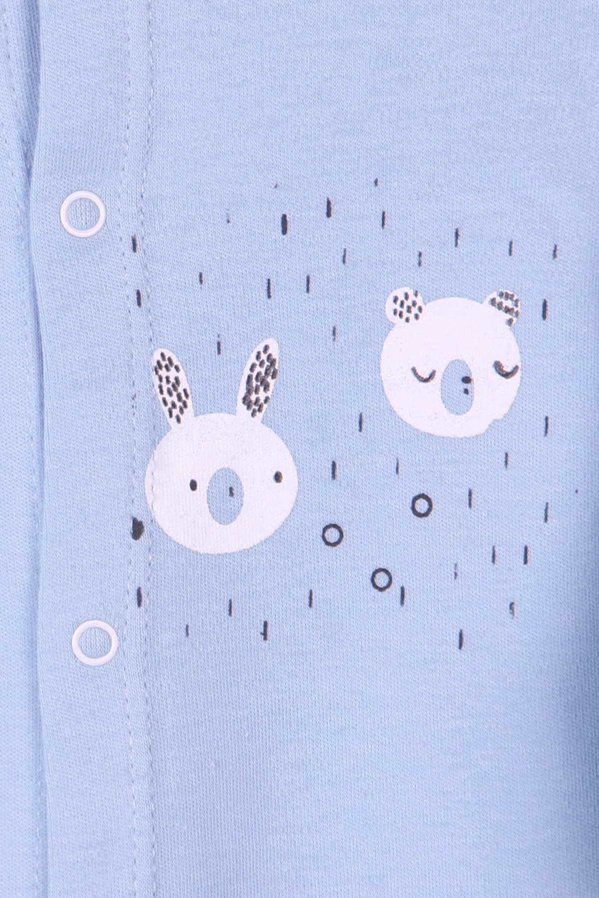 Breeze Erkek Bebek Patikli Tulum Ayıcıklı Şapkalı Set Mavi (0-3 Ay-4 Ay)