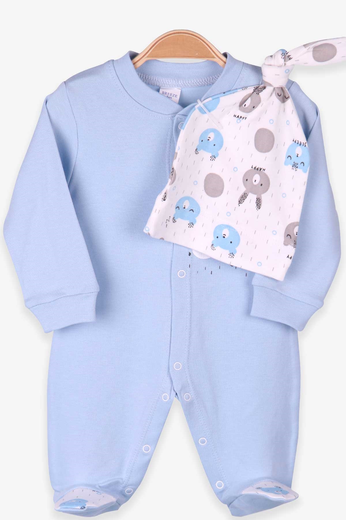 Breeze Erkek Bebek Patikli Tulum Ayıcıklı Şapkalı Set Mavi (0-3 Ay-4 Ay)