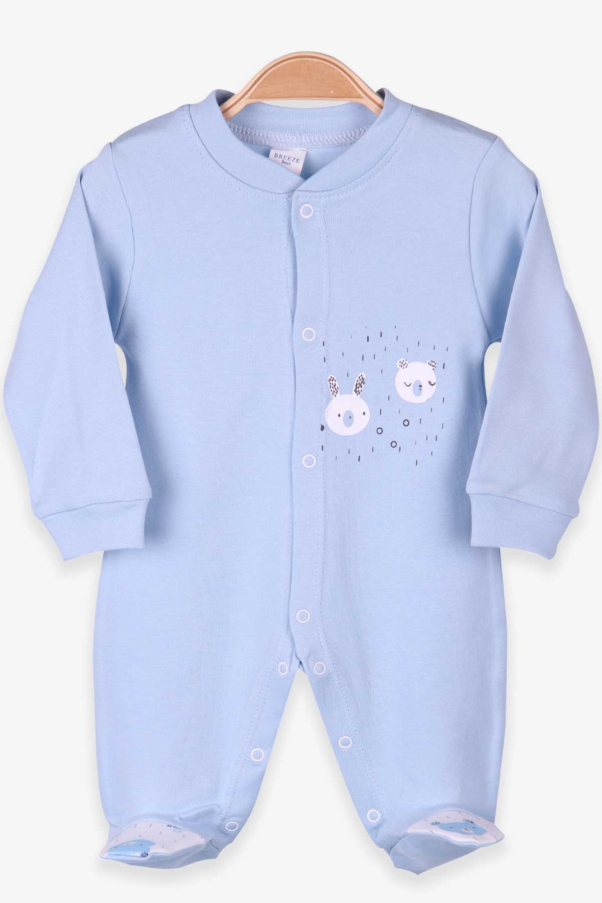 Breeze Erkek Bebek Patikli Tulum Ayıcıklı Şapkalı Set Mavi (0-3 Ay-4 Ay)