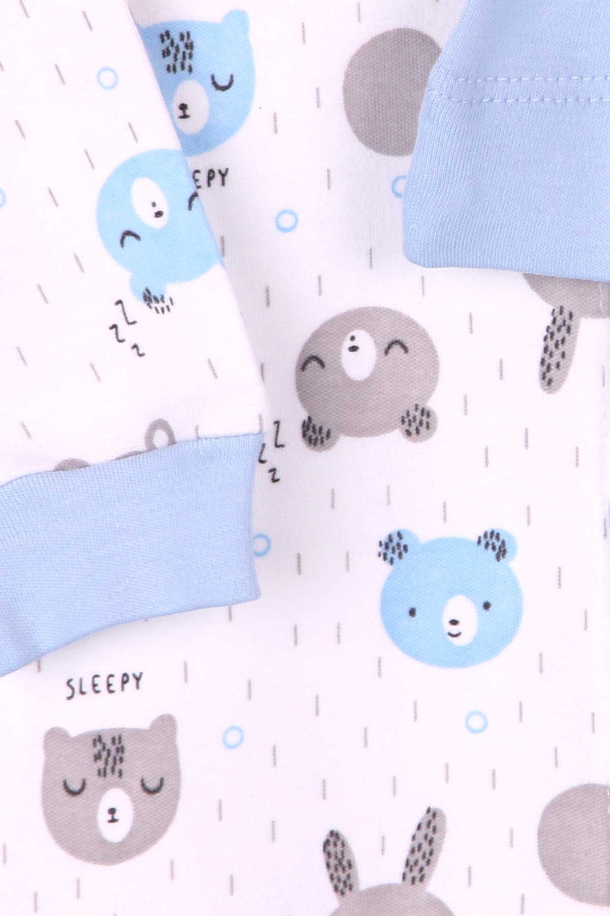 Breeze Erkek Bebek Patikli Tulum Ayıcıklı Şapkalı Set Mavi (0-3 Ay-4 Ay)