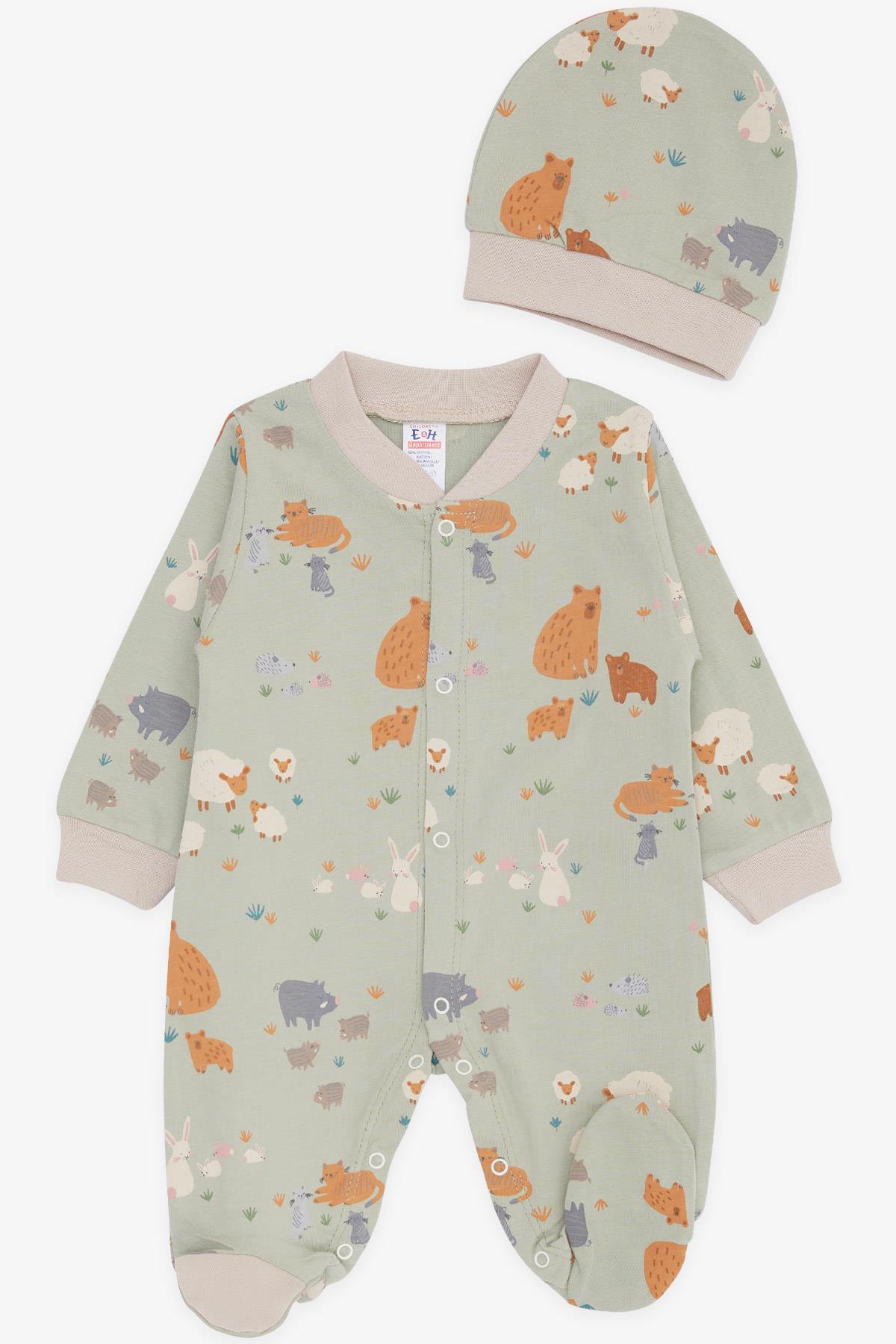 Breeze Erkek Bebek Patikli Tulum Bahar Temalı Hayvancık Desenli Mint Yeşili (0-6 Ay)