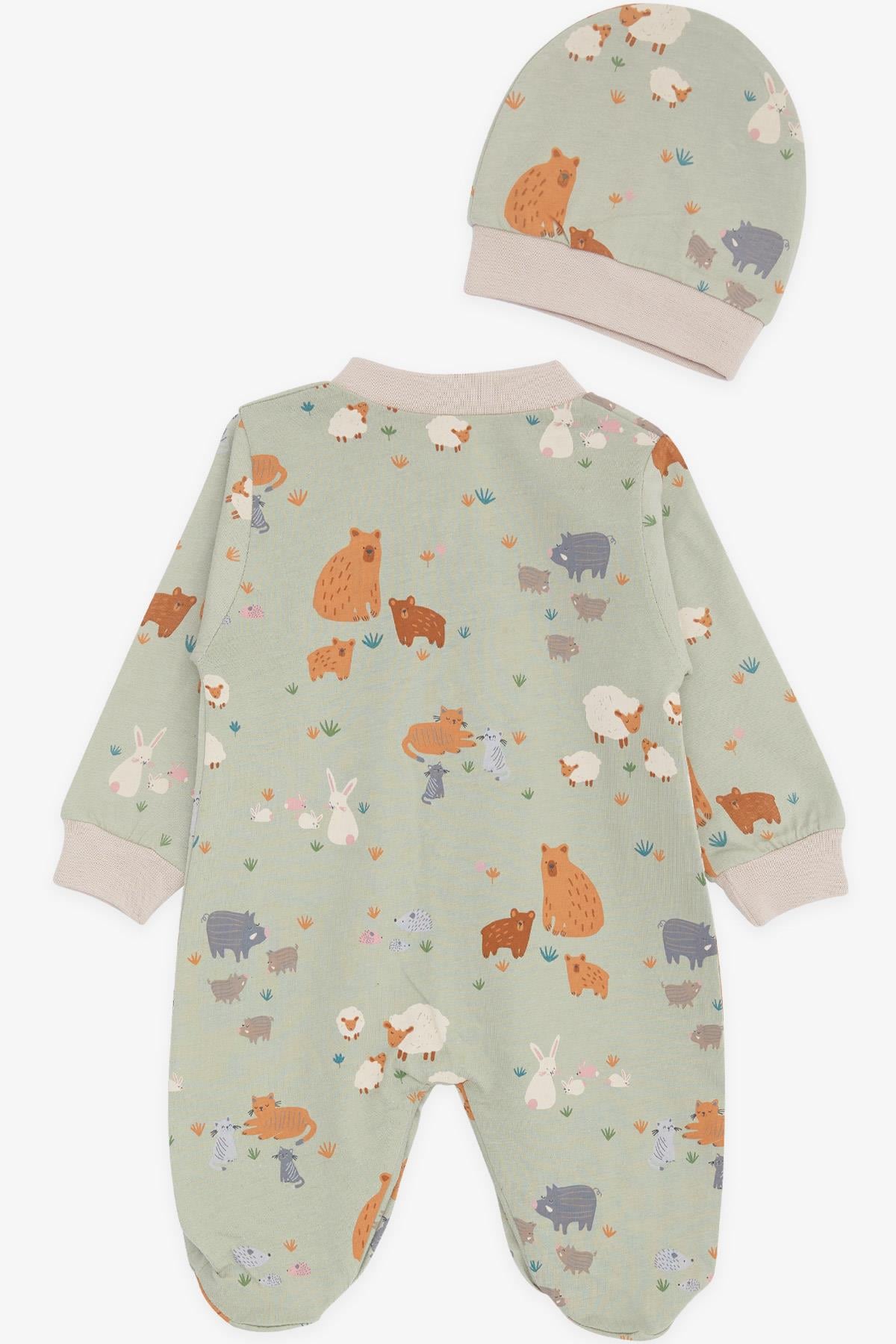 Breeze Erkek Bebek Patikli Tulum Bahar Temalı Hayvancık Desenli Mint Yeşili (0-6 Ay)