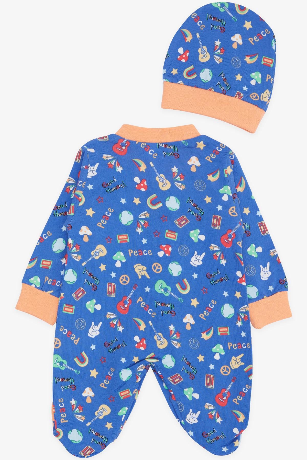 Breeze Erkek Bebek Patikli Tulum Barış Temalı Saks Mavisi (0-6 Ay)