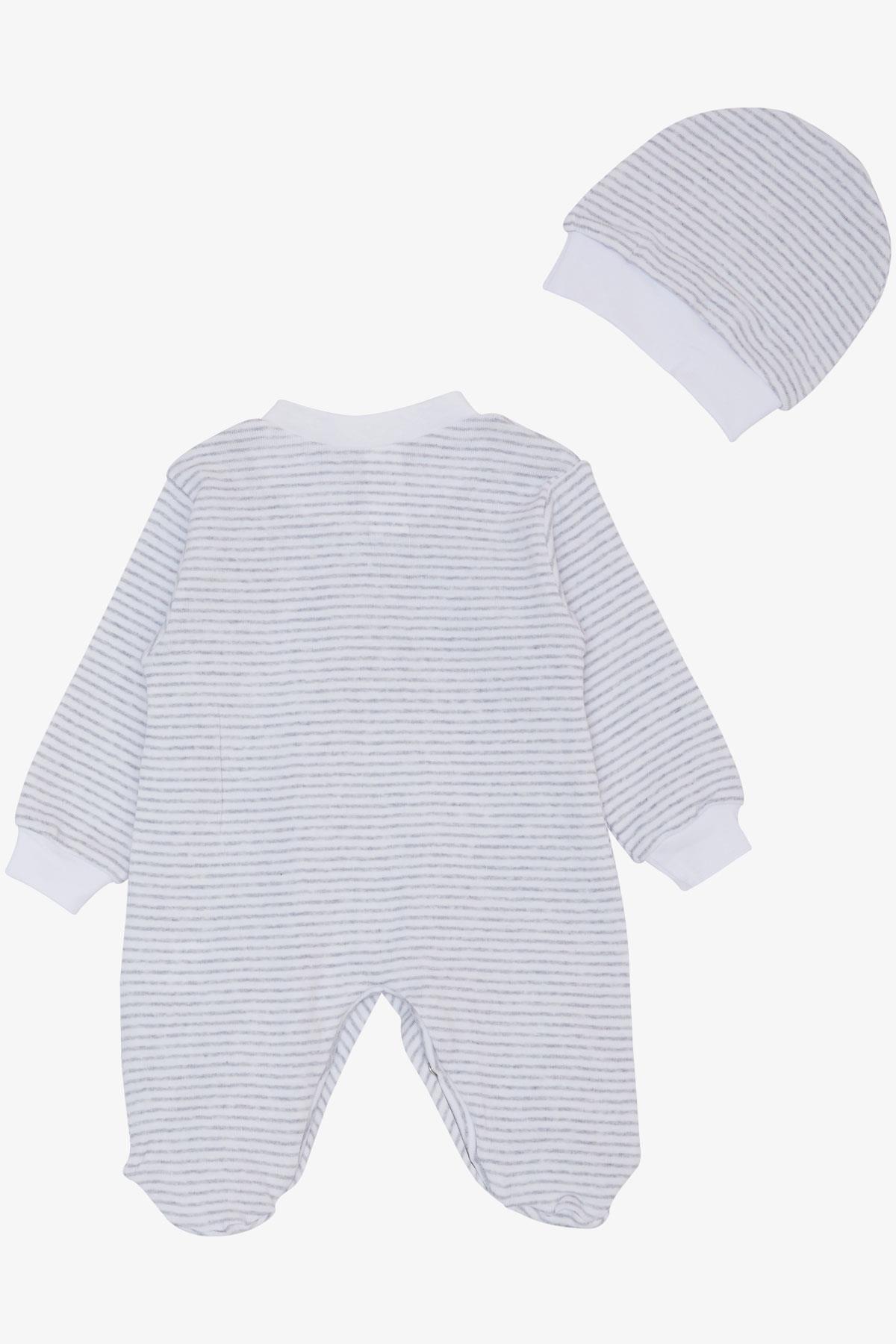 Breeze Erkek Bebek Patikli Tulum Çizgili Beyaz (0-6 Ay)