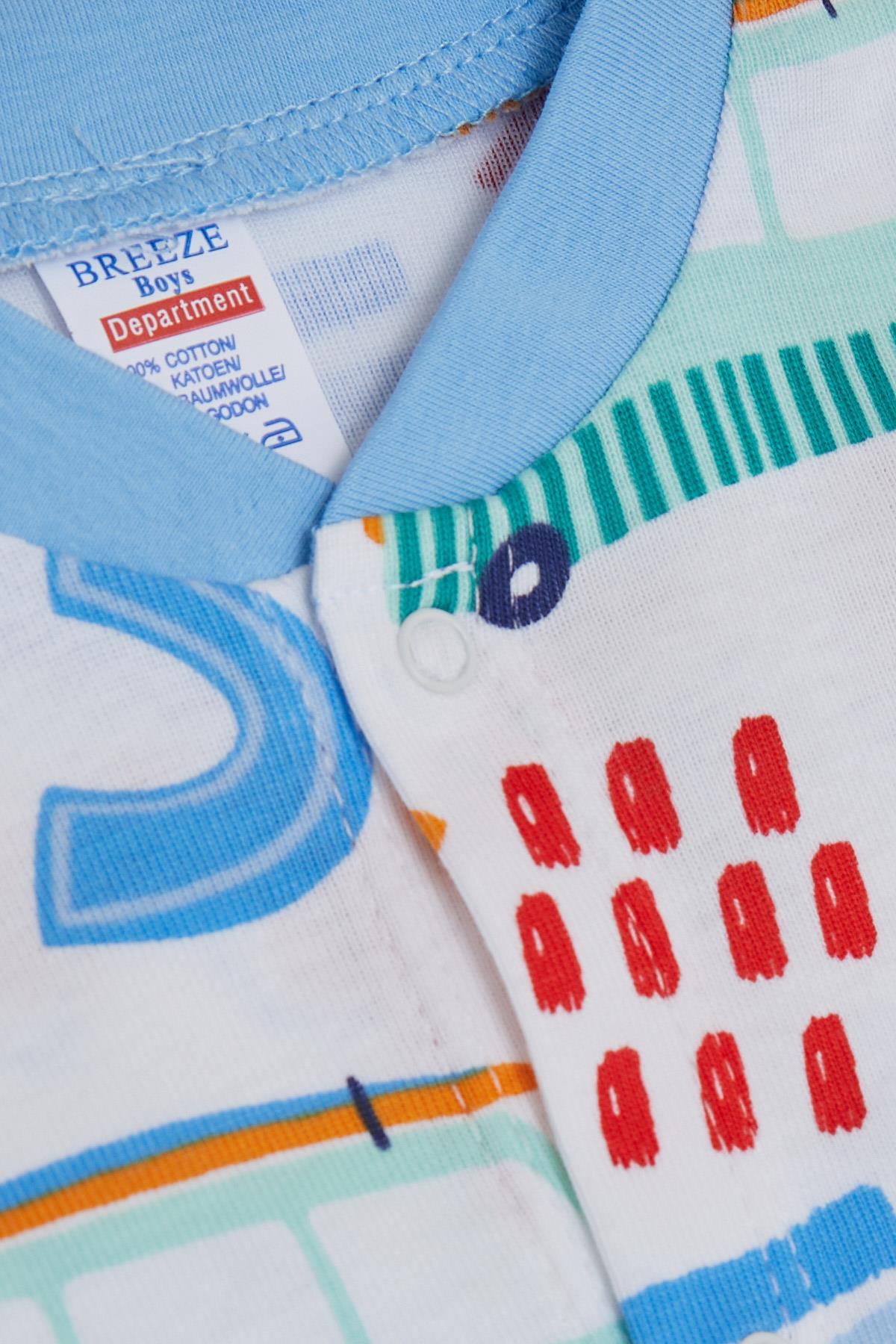 Breeze Erkek Bebek Patikli Tulum Desenli Köpekçik Baskılı Beyaz (0-6 Ay)