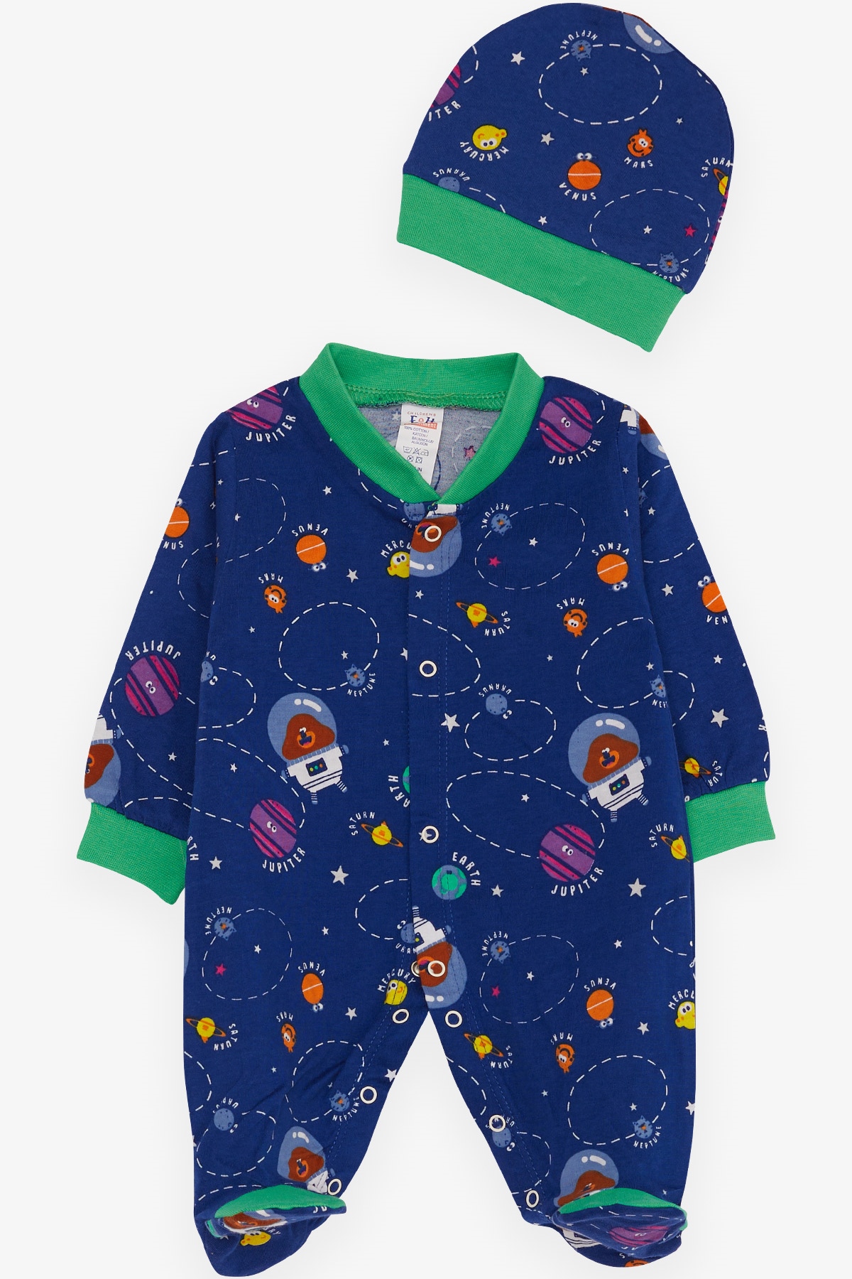 Breeze Erkek Bebek Patikli Tulum Gezegen Desenli Koyu Mavi (0-3 Ay-6 Ay)