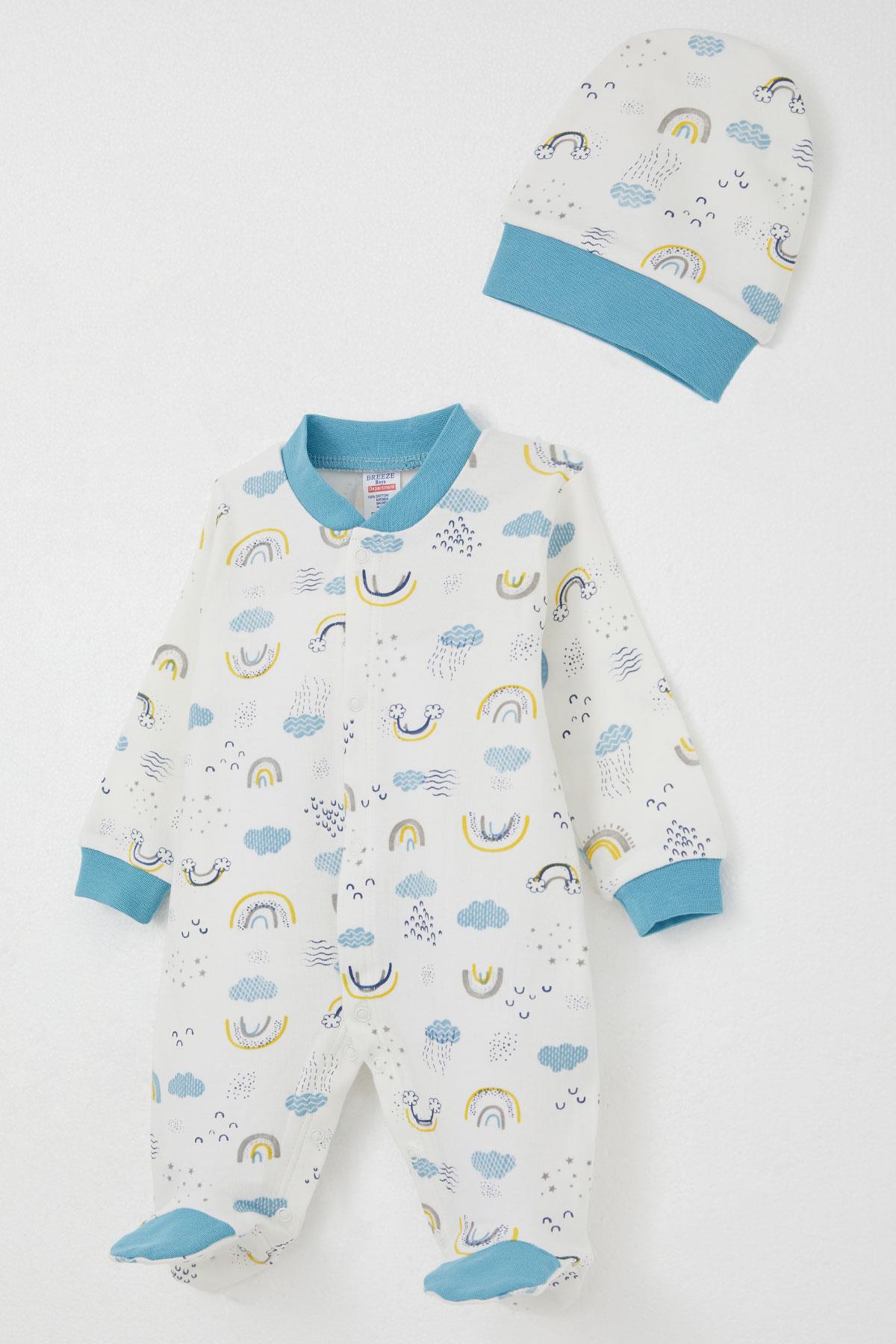 Breeze Erkek Bebek Patikli Tulum Gökyüzü Temalı Beyaz (0-6 Ay)