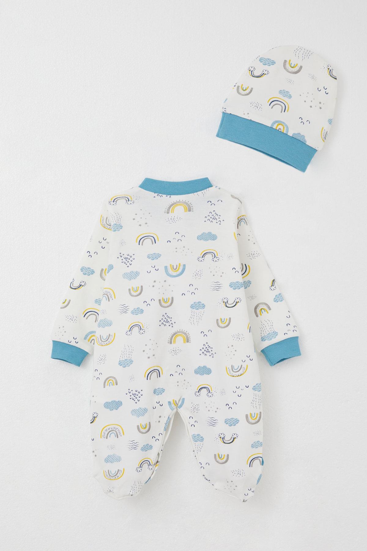Breeze Erkek Bebek Patikli Tulum Gökyüzü Temalı Beyaz (0-6 Ay)