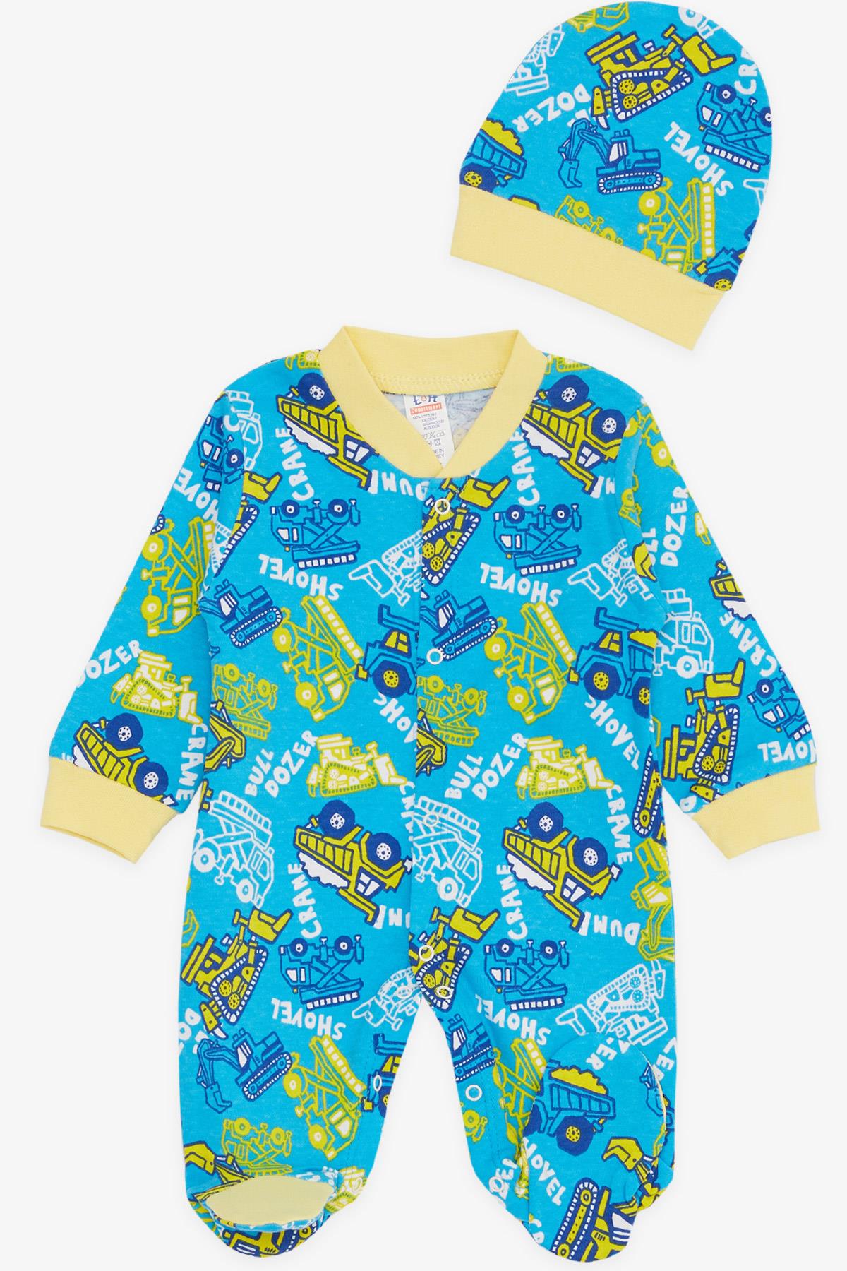 Breeze Erkek Bebek Patikli Tulum İş Makinesi Temalı Mavi (0-3 Ay-6 Ay)