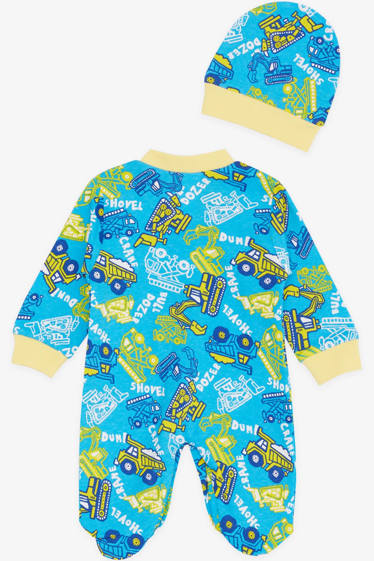 Breeze Erkek Bebek Patikli Tulum İş Makinesi Temalı Mavi (0-3 Ay-6 Ay)