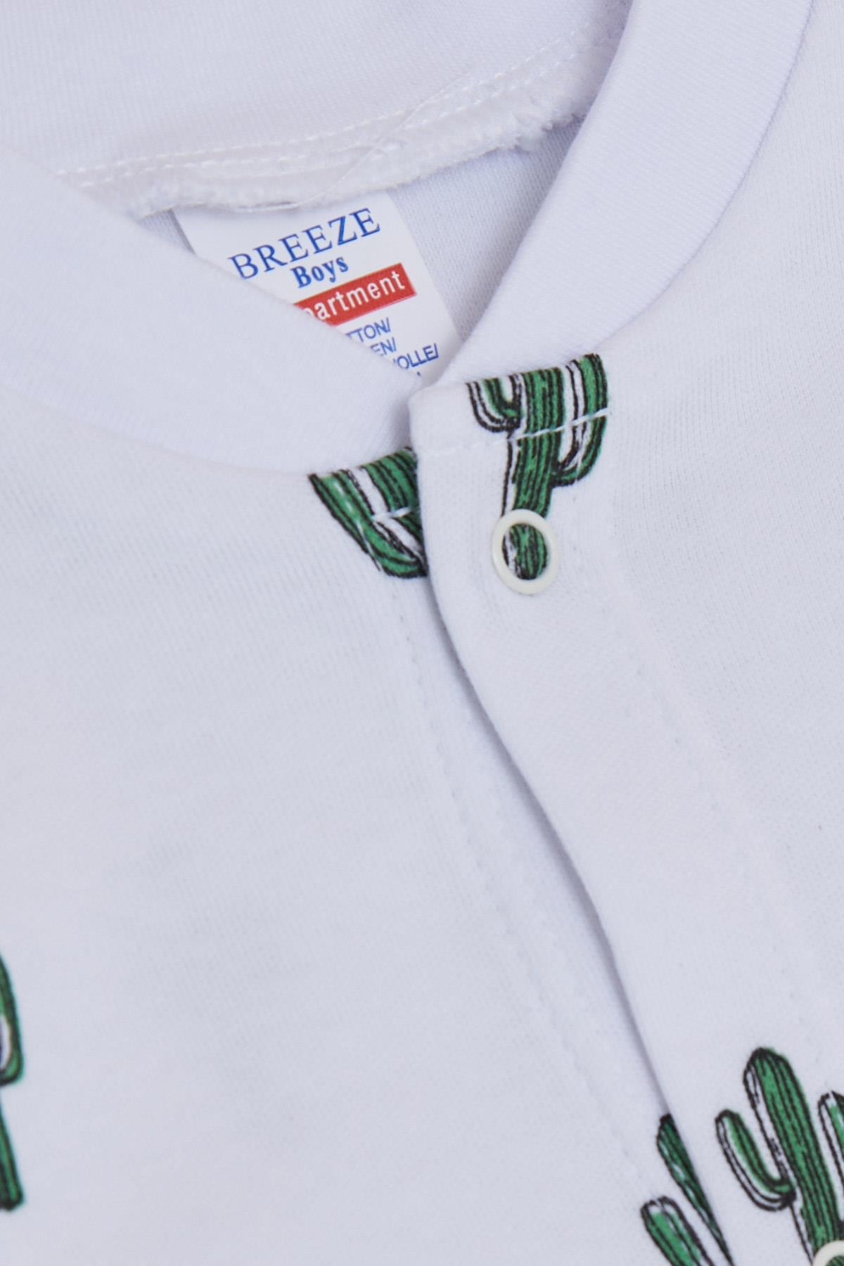 Breeze Erkek Bebek Patikli Tulum Kaktüs Desenli Beyaz (0-6 Ay)