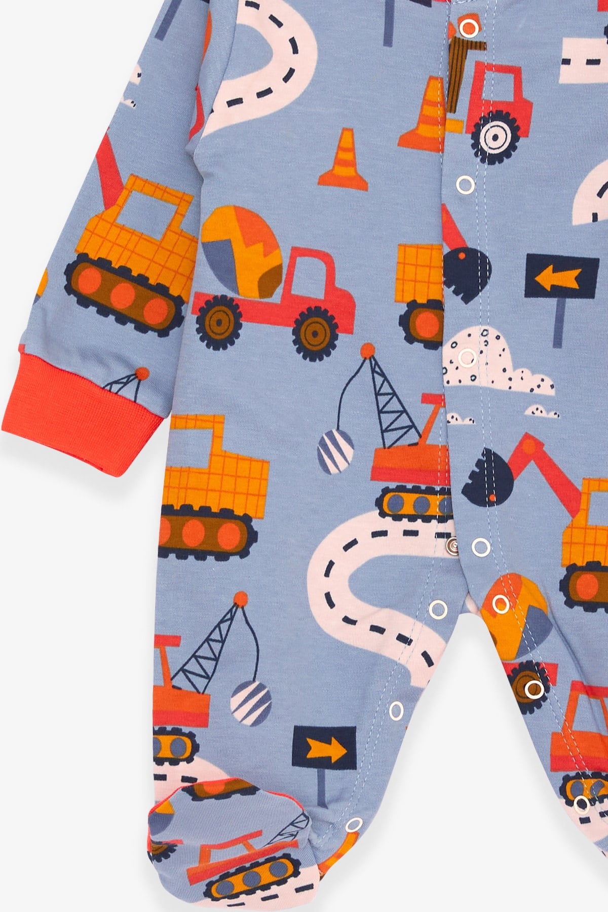 Breeze Erkek Bebek Patikli Tulum Kepçe Desenli Mavi (0-3 Ay-6 Ay)