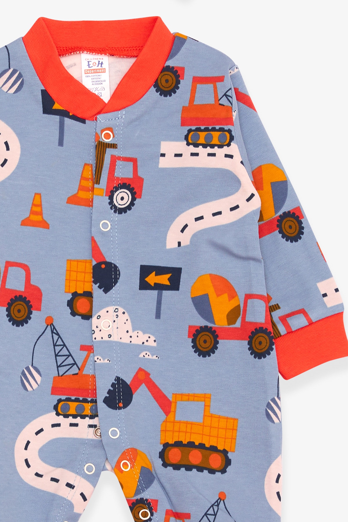 Breeze Erkek Bebek Patikli Tulum Kepçe Desenli Mavi (0-3 Ay-6 Ay)