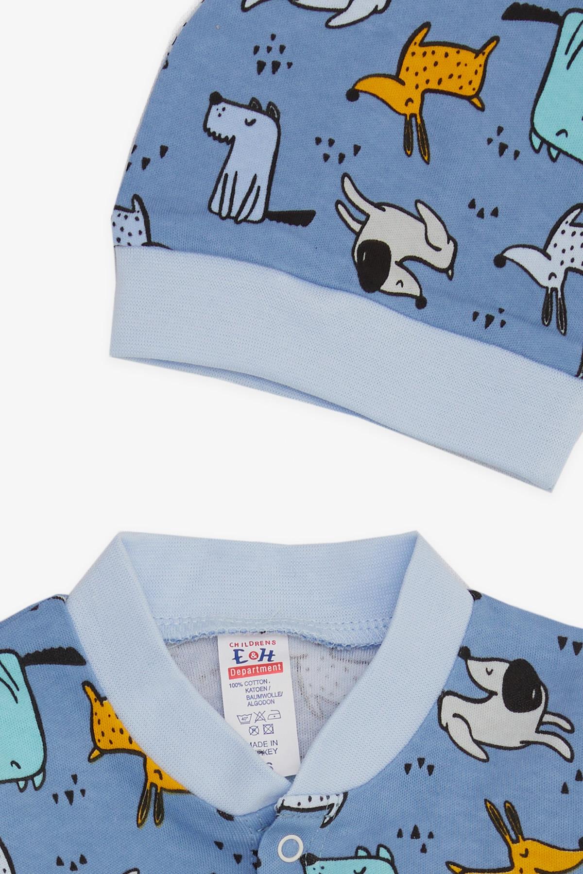 Breeze Erkek Bebek Patikli Tulum Köpekcik Desenli Mavi (0-3 Ay-6 Ay)