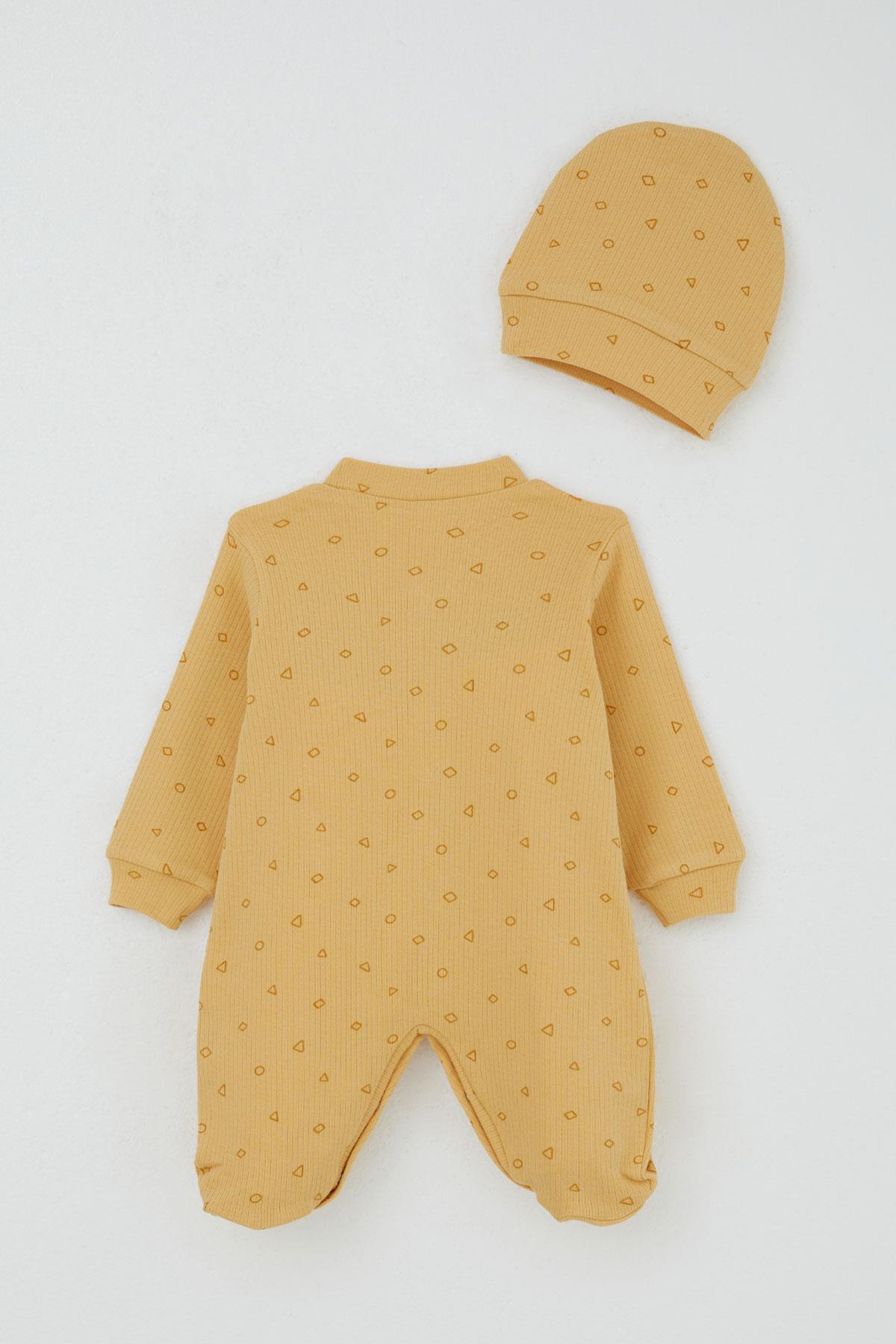 Breeze Erkek Bebek Patikli Tulum Mini Geometrik Şekiller Hardal Sarı (0-6 Ay)