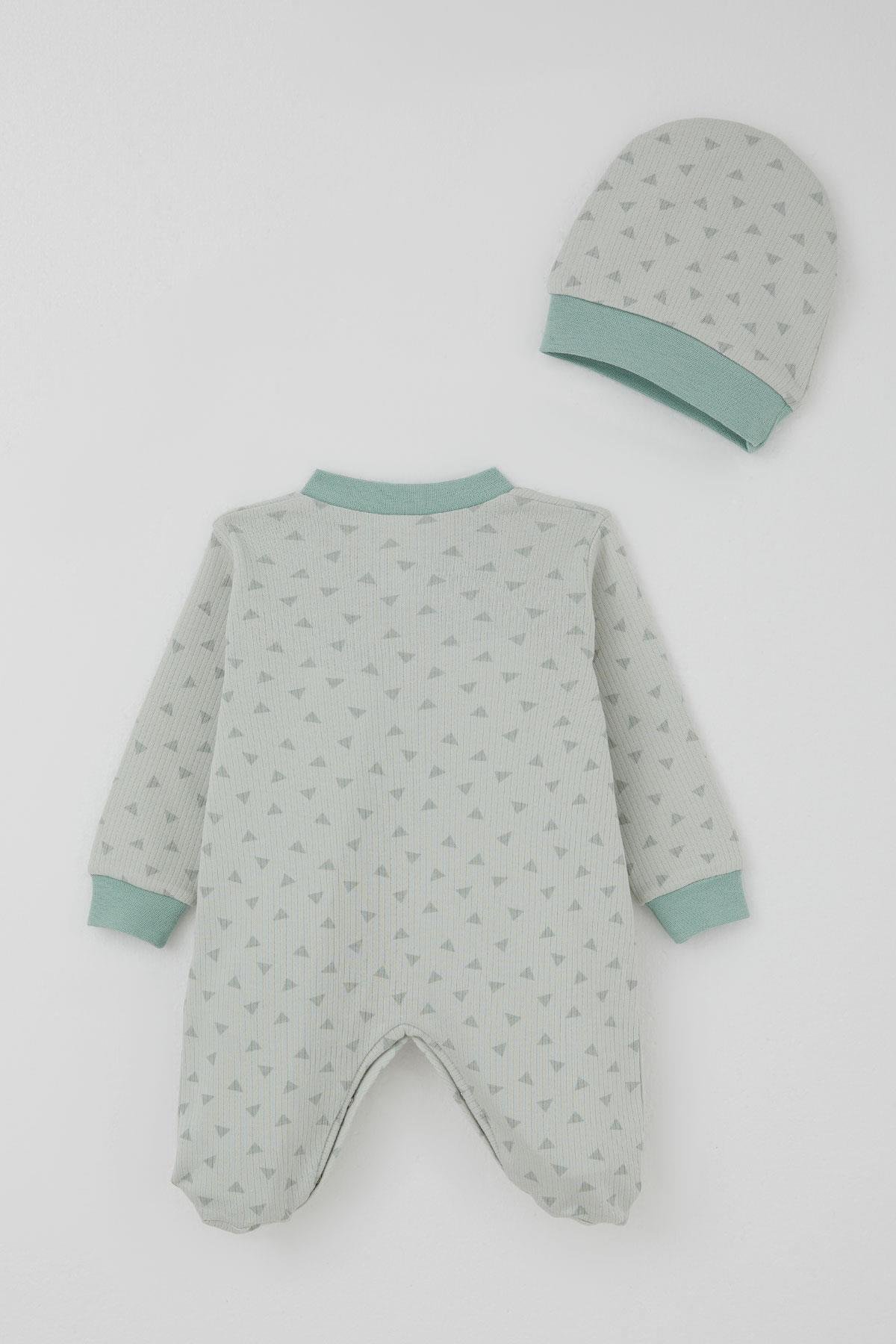 Breeze Erkek Bebek Patikli Tulum Mini Üçgenler Desenli Su Yeşili (0-6 Ay)