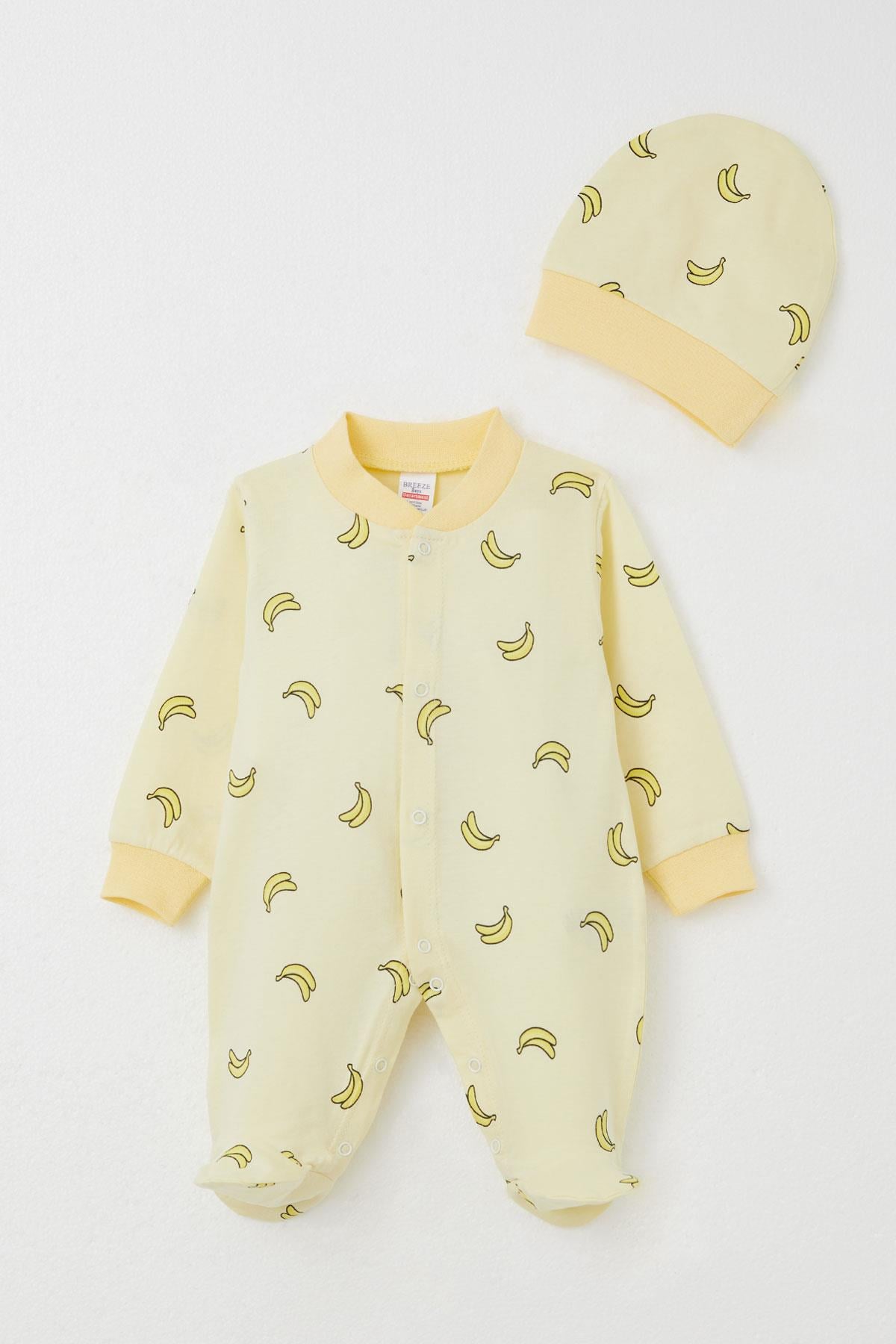 Breeze Erkek Bebek Patikli Tulum Muz Desenli Sarı (0-6 Ay)