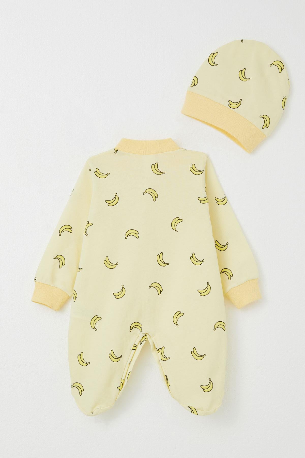 Breeze Erkek Bebek Patikli Tulum Muz Desenli Sarı (0-6 Ay)