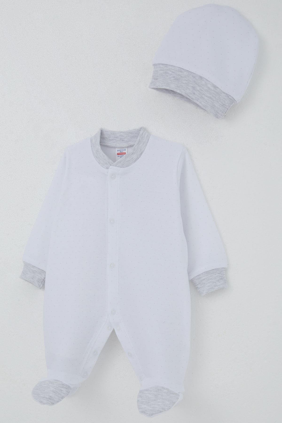 Breeze Erkek Bebek Patikli Tulum Nokta Desenli Beyaz (0-6 Ay)