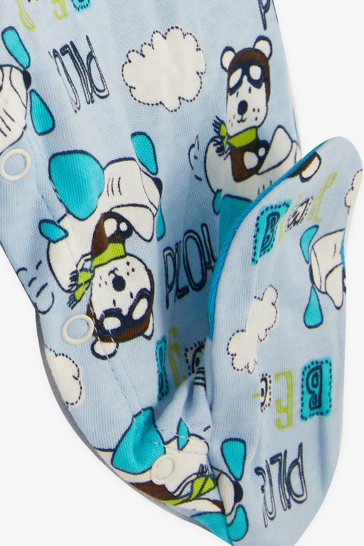 Breeze Erkek Bebek Patikli Tulum Pilot Ayıcık Desenli Açık Mavi (0-3 Ay-6 Ay)