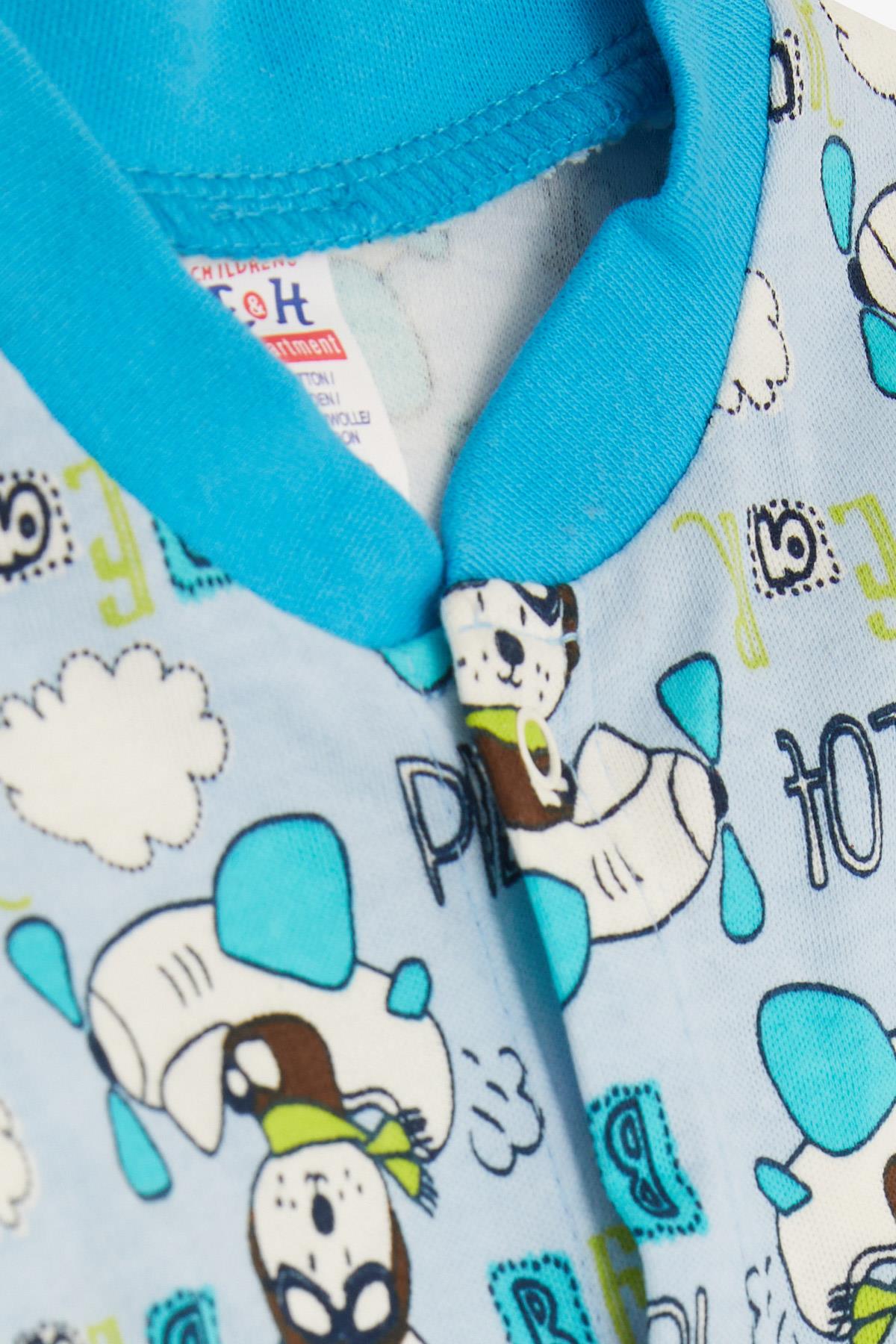 Breeze Erkek Bebek Patikli Tulum Pilot Ayıcık Desenli Açık Mavi (0-3 Ay-6 Ay)