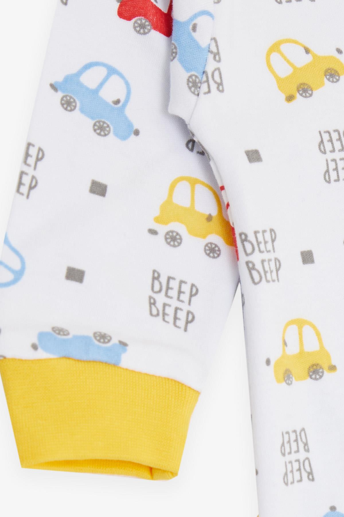Breeze Erkek Bebek Patikli Tulum Renkli Araba Desenli Beyaz (0-3 Ay-6 Ay)