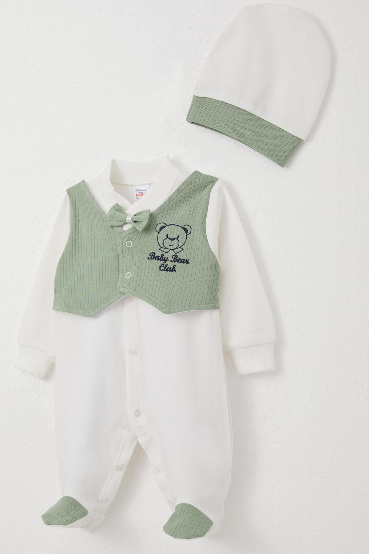 Breeze Erkek Bebek Patikli Tulum Sabit Papyonlu Yelekli Ekru (0-6 Ay)