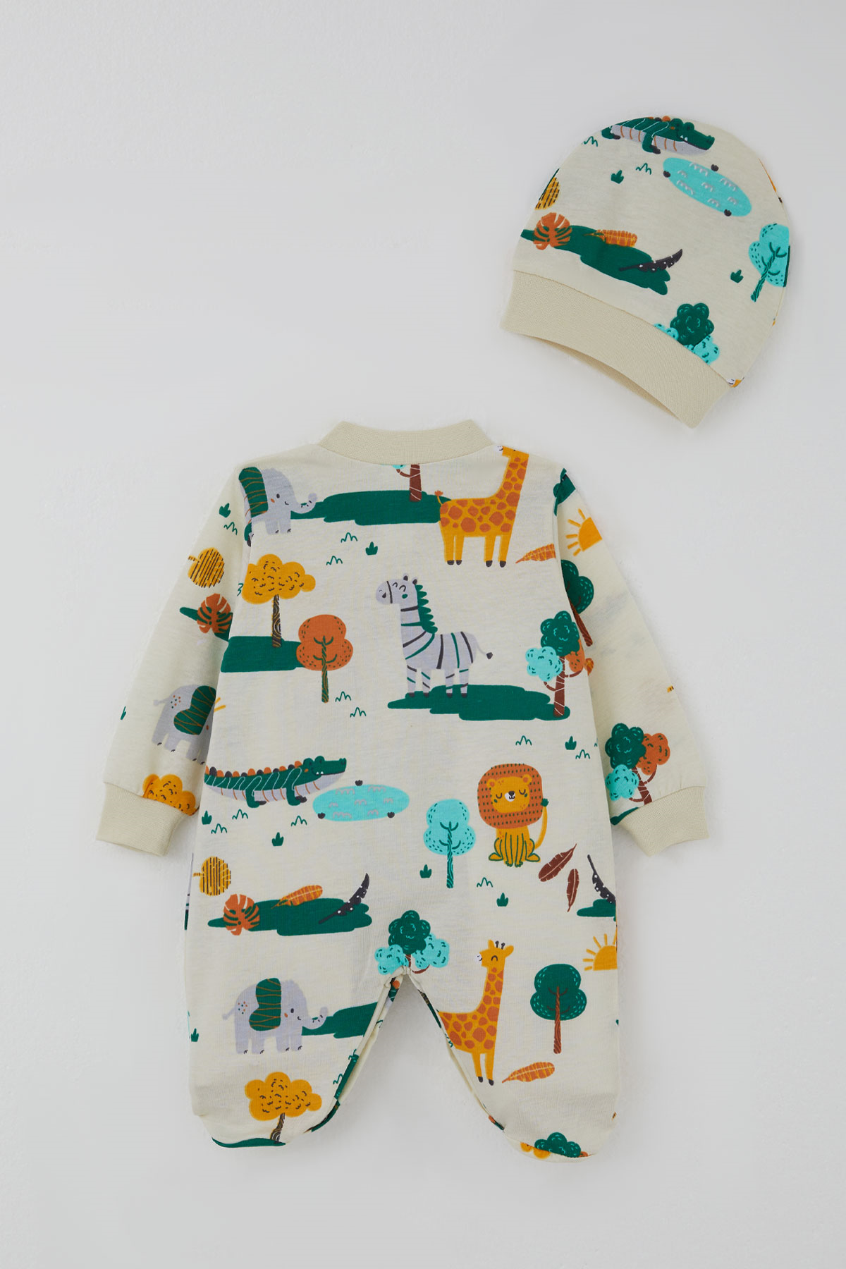 Breeze Erkek Bebek Patikli Tulum Safari Temalı Sevimli Hayvancıklar Desenli Sarı (0-9 Ay)