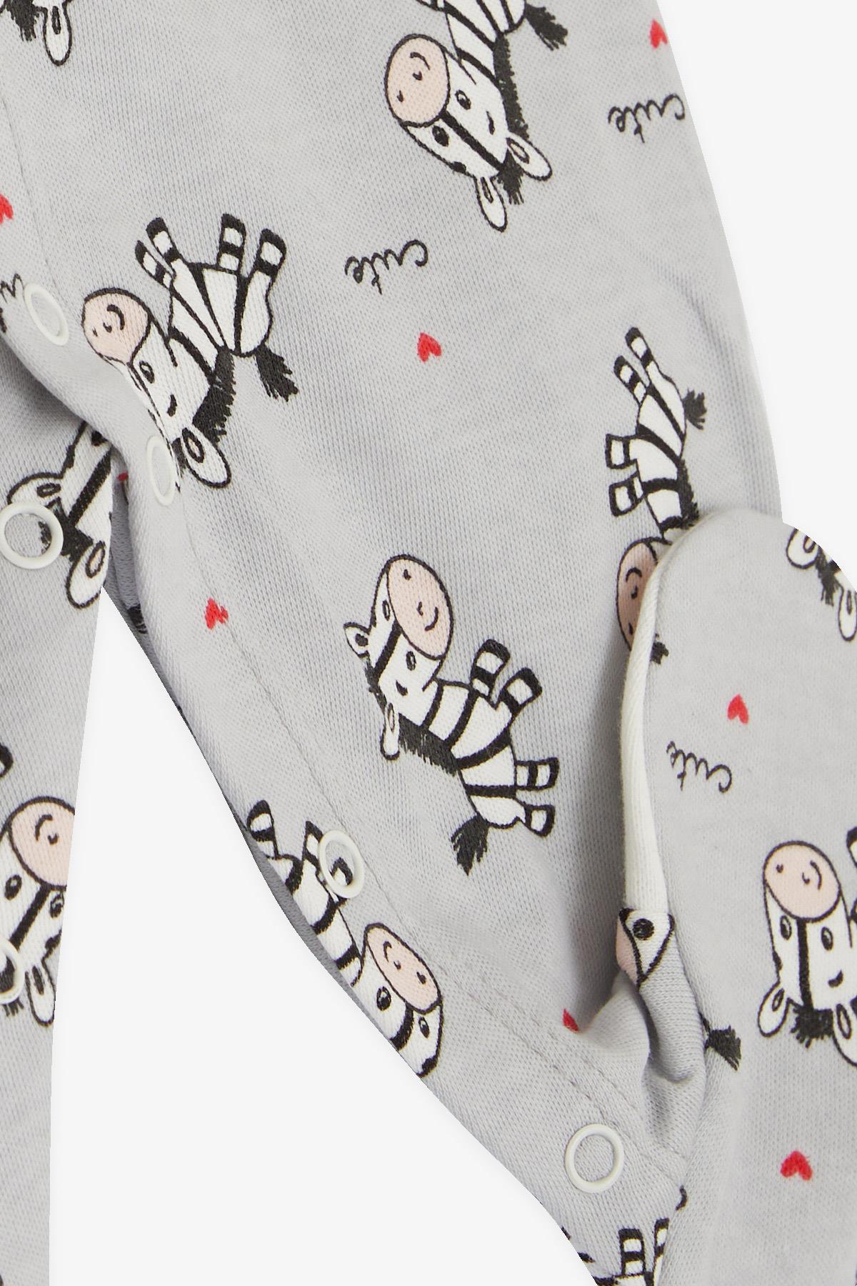 Breeze Erkek Bebek Patikli Tulum Sevimli Zebra Desenli Gri (0-3 Ay-6 Ay)
