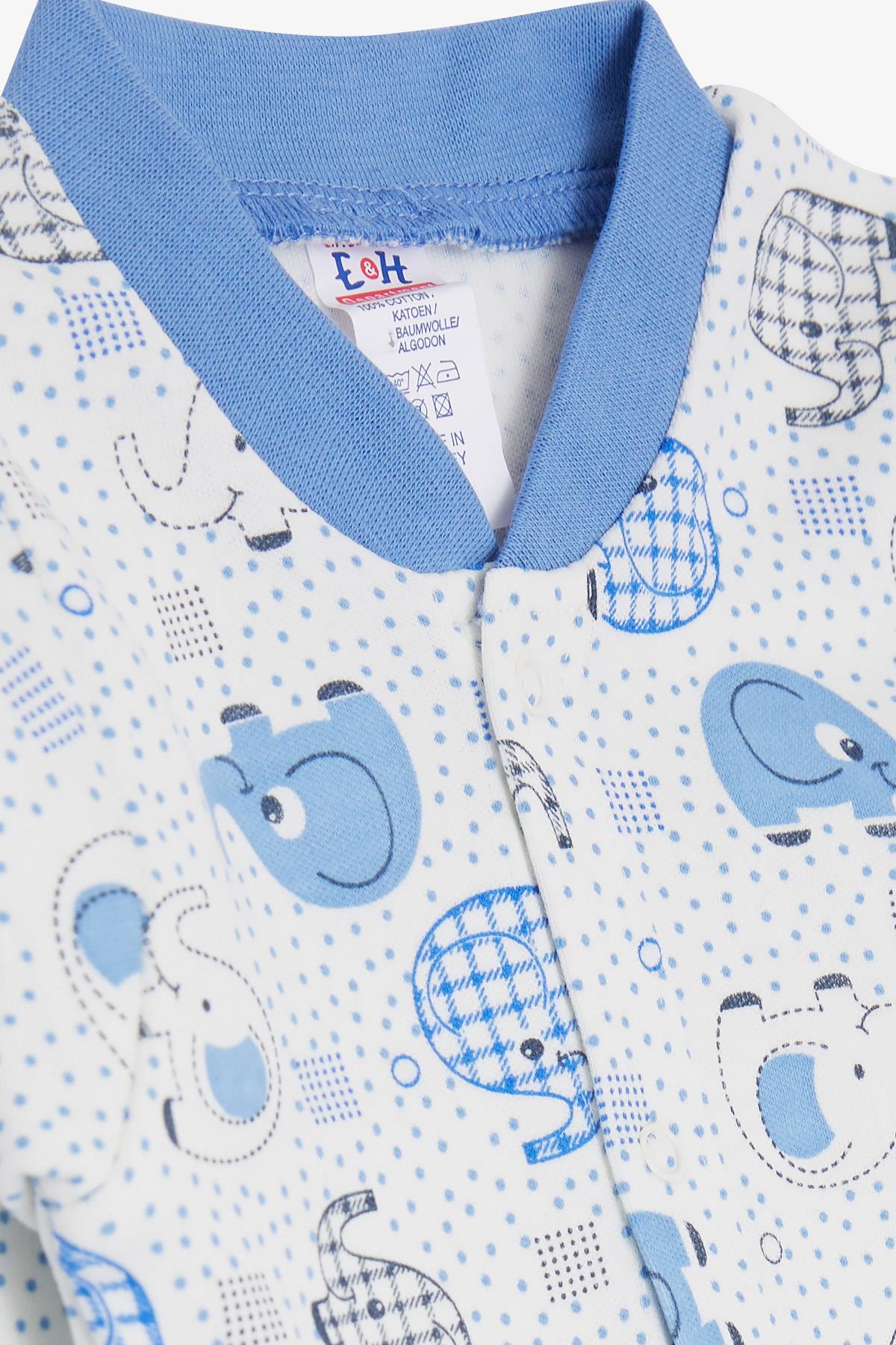 Breeze Erkek Bebek Patikli Tulum Sevimli Bebek Fil Desenli Beyaz (0-3 Ay-6 Ay)