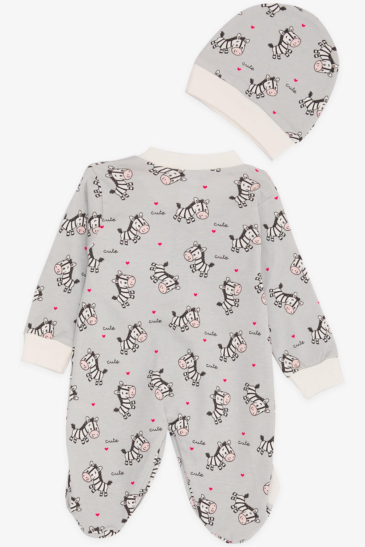 Breeze Erkek Bebek Patikli Tulum Sevimli Zebra Desenli Gri (0-3 Ay-6 Ay)