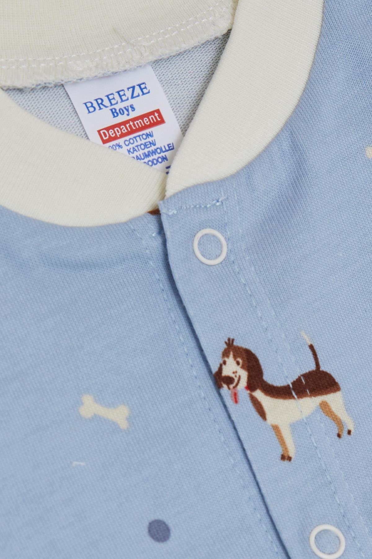 Breeze Erkek Bebek Patikli Tulum Sevimli Köpekçik Desenli Açık Mavi (0-6 Ay)